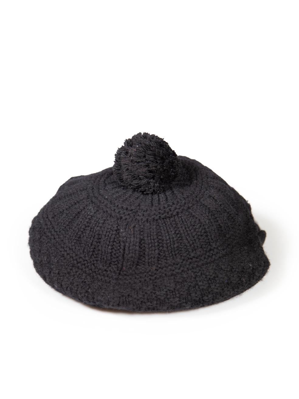 Yohji Yamamoto Black Wool Pom Pom Knit Hat In Good Condition For Sale In London, GB
