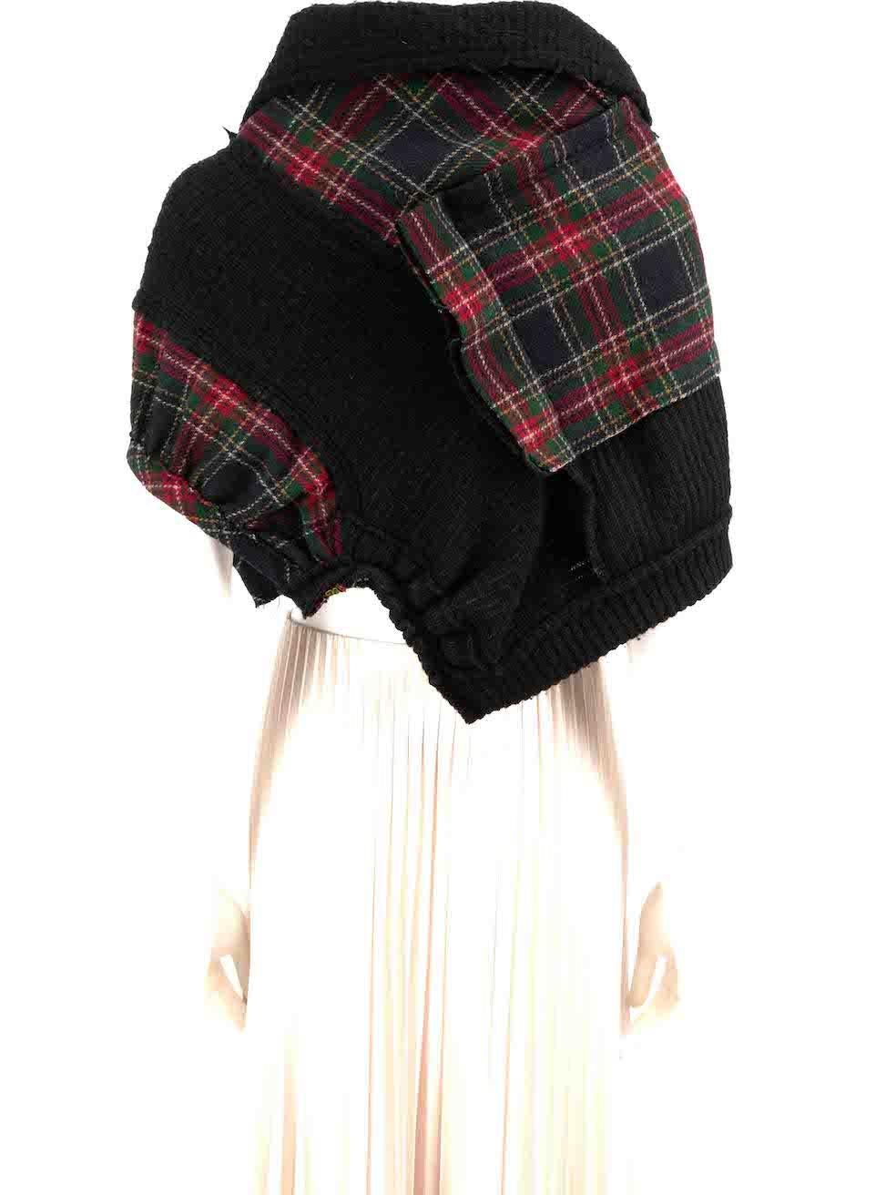 Yohji Yamamoto Black Wool Reconstructed Tartan Cape Size S In Good Condition For Sale In London, GB