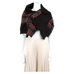 Yohji Yamamoto Black Wool Reconstructed Tartan Cape Size S