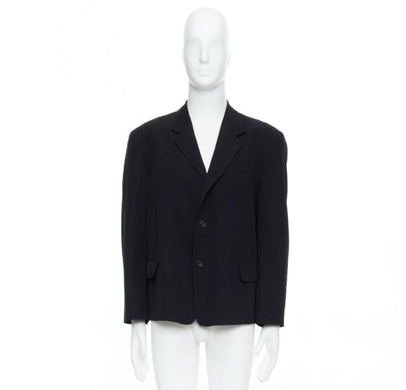 YOHJI YAMAMOTO black wool shoulder padded oversized boxy blazer M For Sale 5