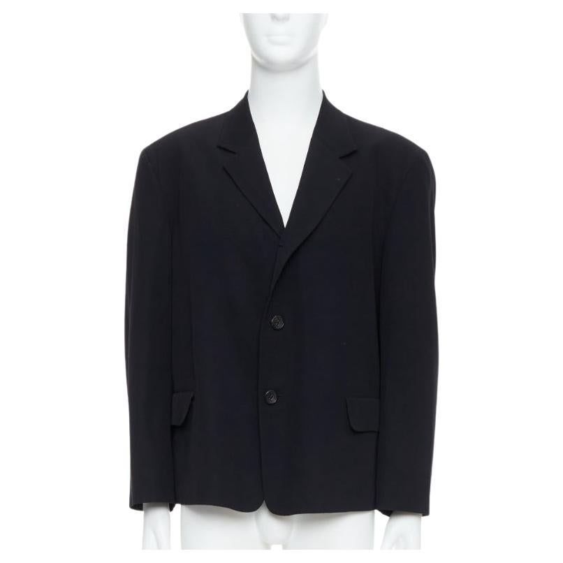 YOHJI YAMAMOTO black wool shoulder padded oversized boxy blazer M For Sale