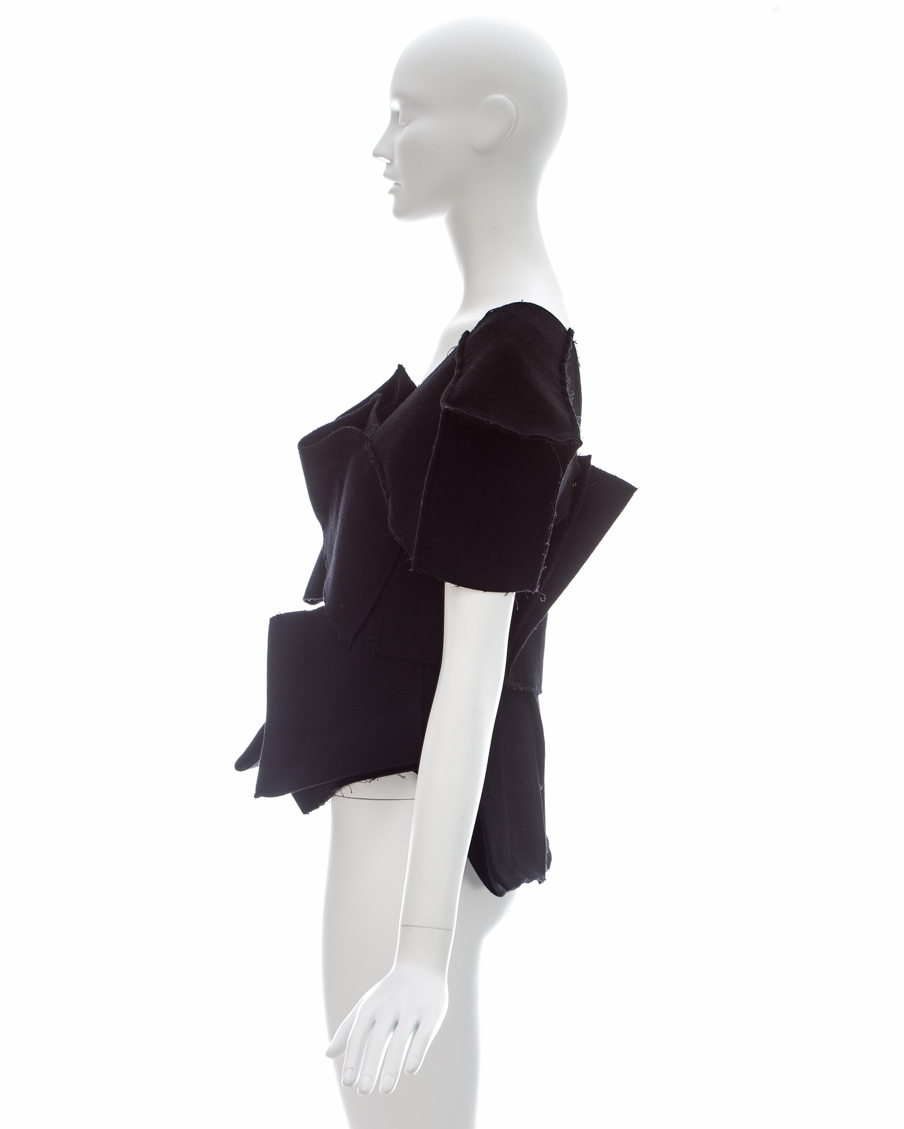Women's Yohji Yamamoto black wool top made with bellow pockets, fw 1990 For Sale