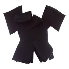 Retro Yohji Yamamoto black wool top made with bellow pockets, fw 1990