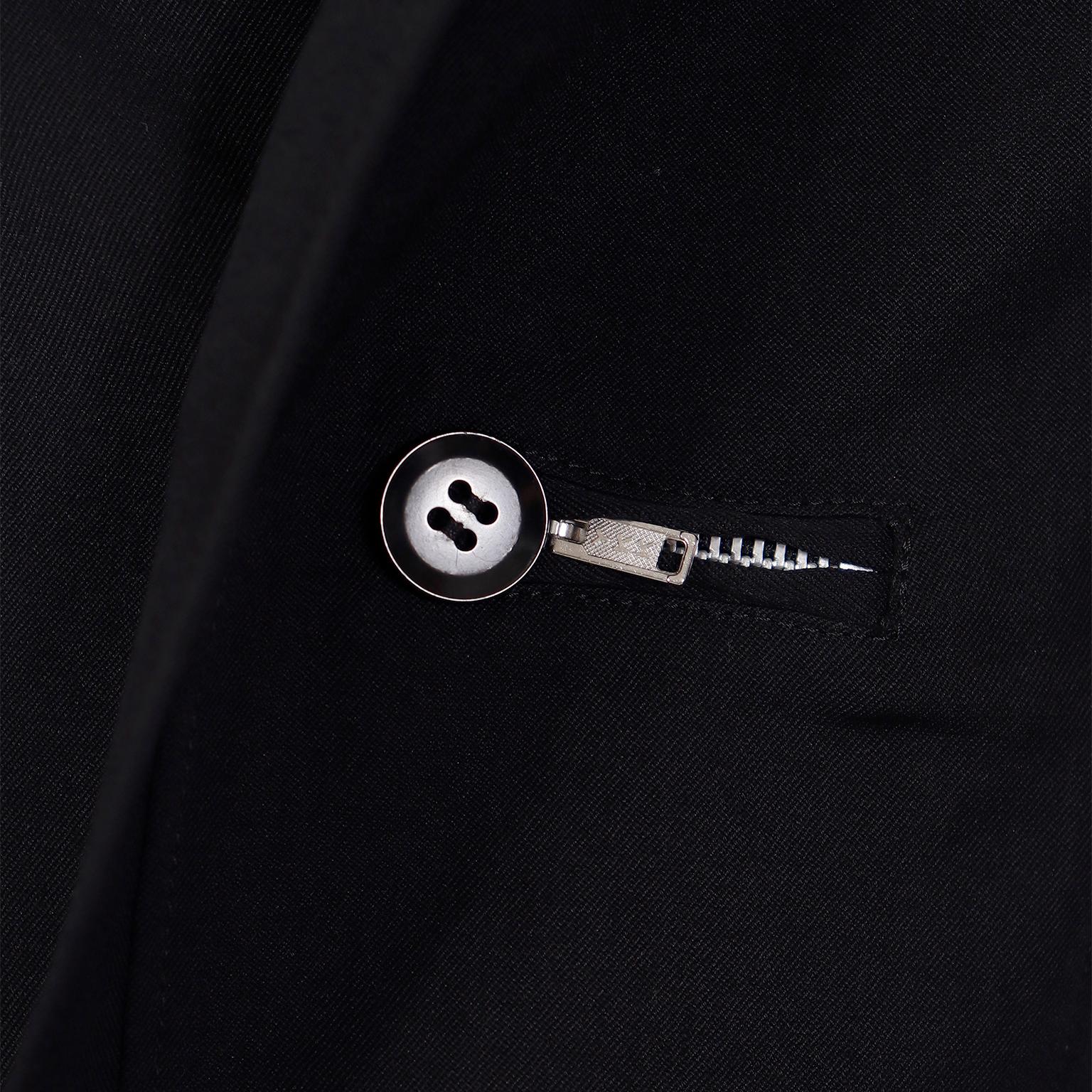 Yohji Yamamoto Black Wool Tuxedo Style Jacket W Zipper Button Holes & Pockets For Sale 6