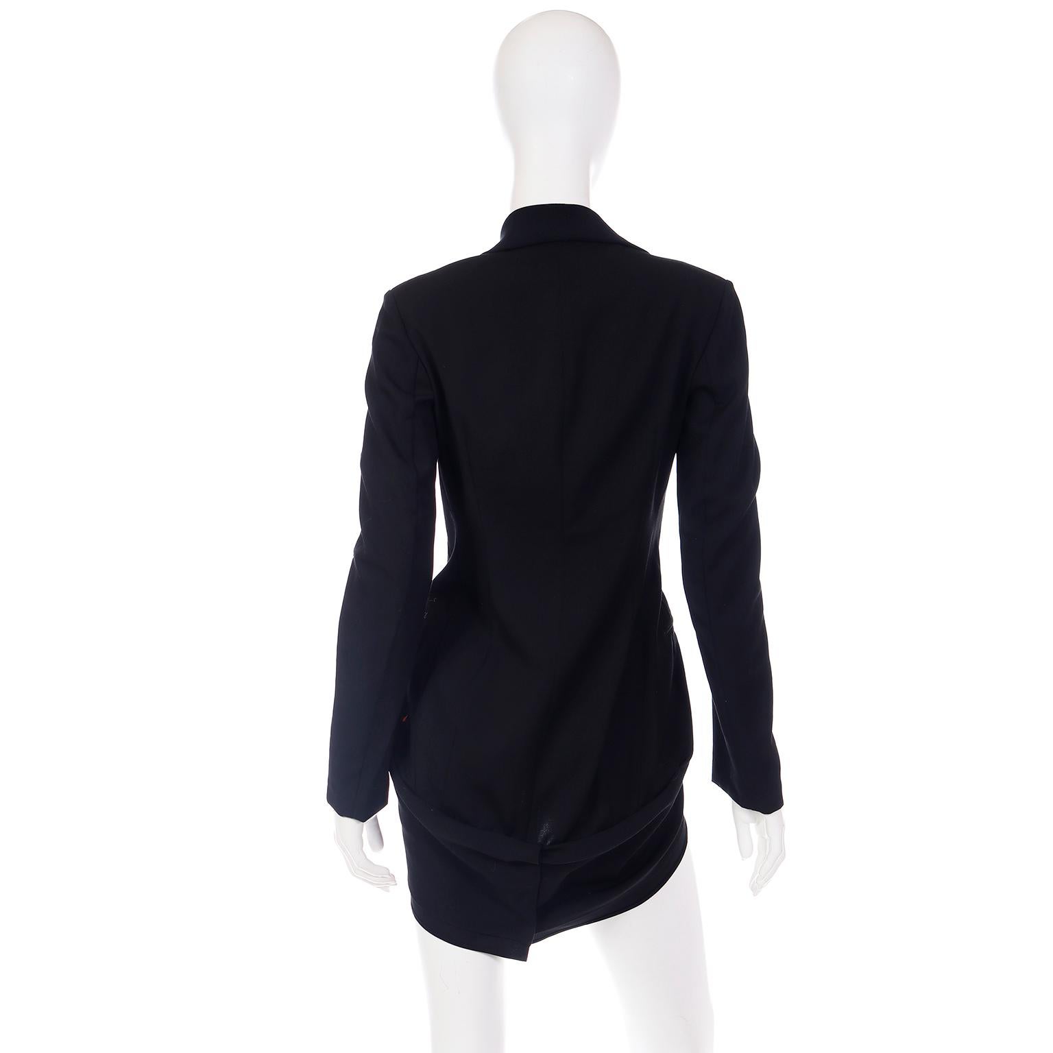 Yohji Yamamoto Black Wool Tuxedo Style Jacket W Zipper Button Holes & Pockets In Good Condition For Sale In Portland, OR