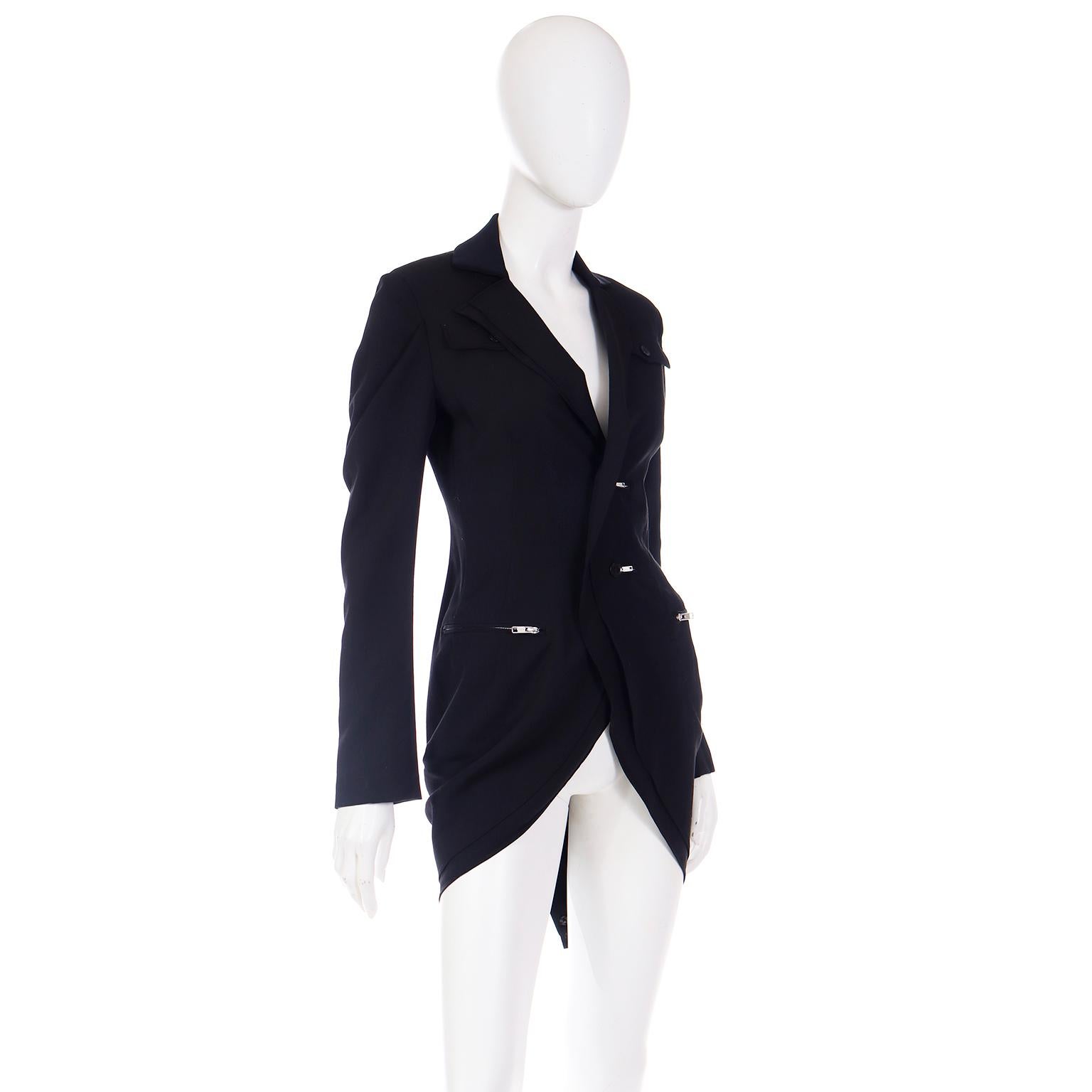 Women's Yohji Yamamoto Black Wool Tuxedo Style Jacket W Zipper Button Holes & Pockets For Sale