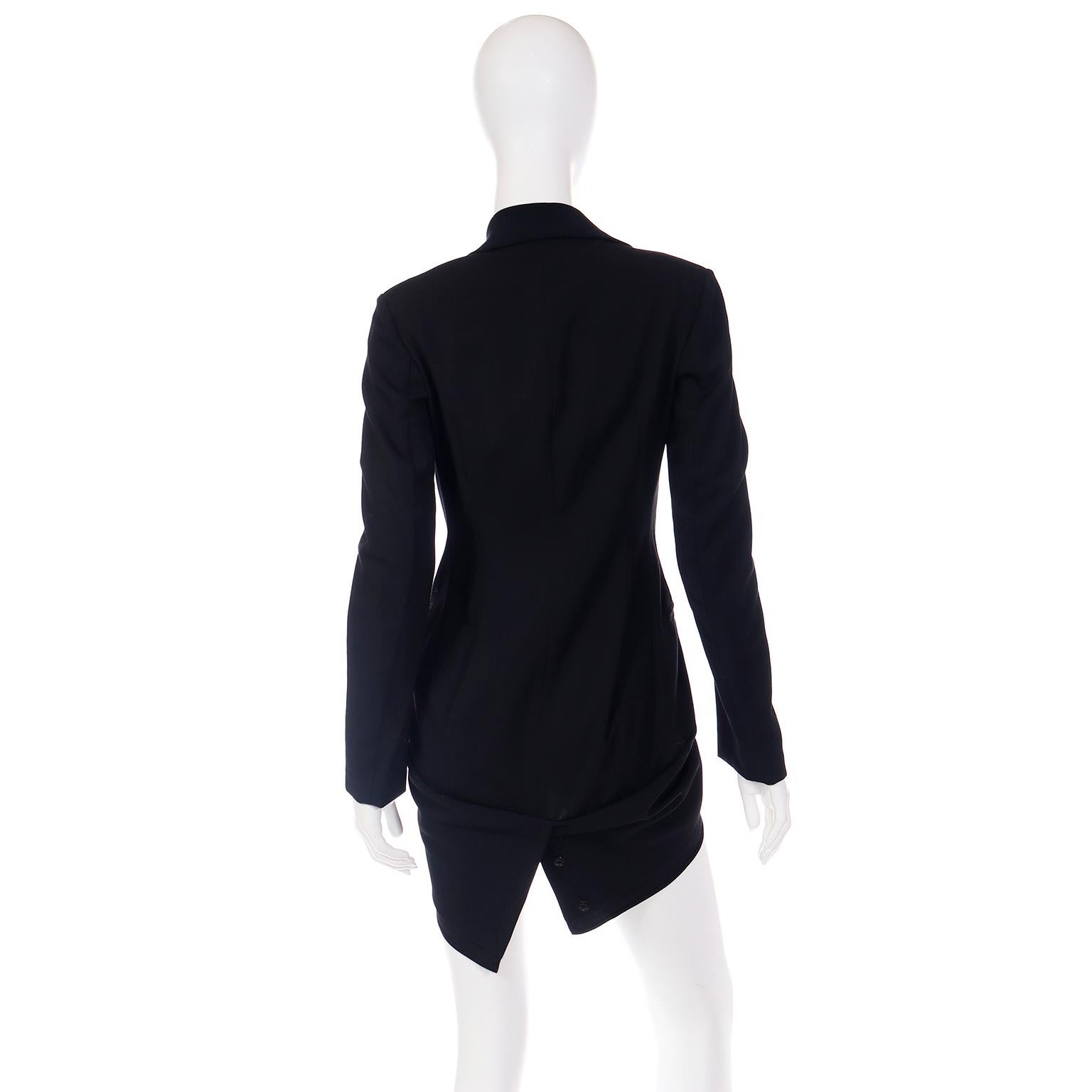 Yohji Yamamoto Black Wool Tuxedo Style Jacket W Zipper Button Holes & Pockets For Sale 1