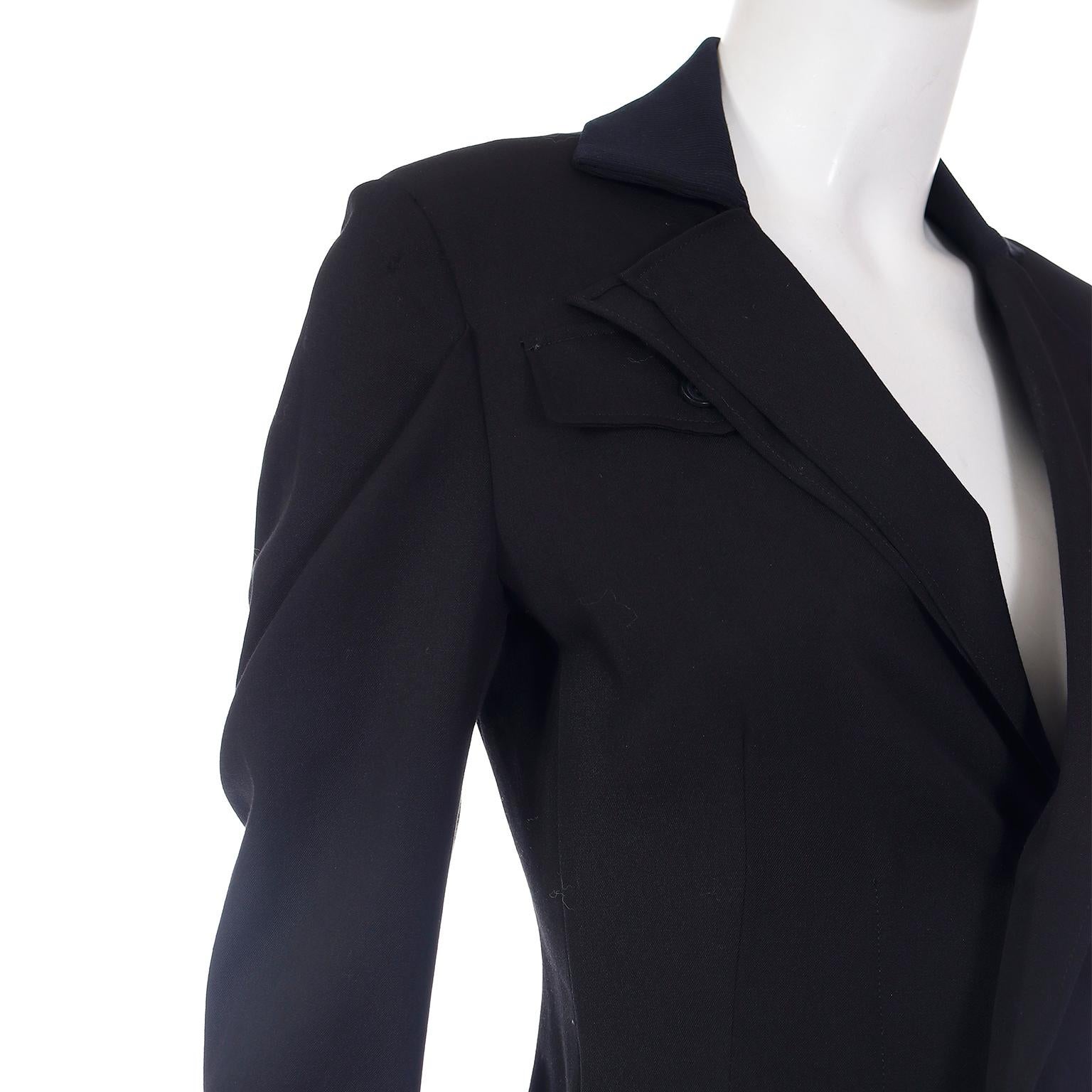 Yohji Yamamoto Black Wool Tuxedo Style Jacket W Zipper Button Holes & Pockets For Sale 2