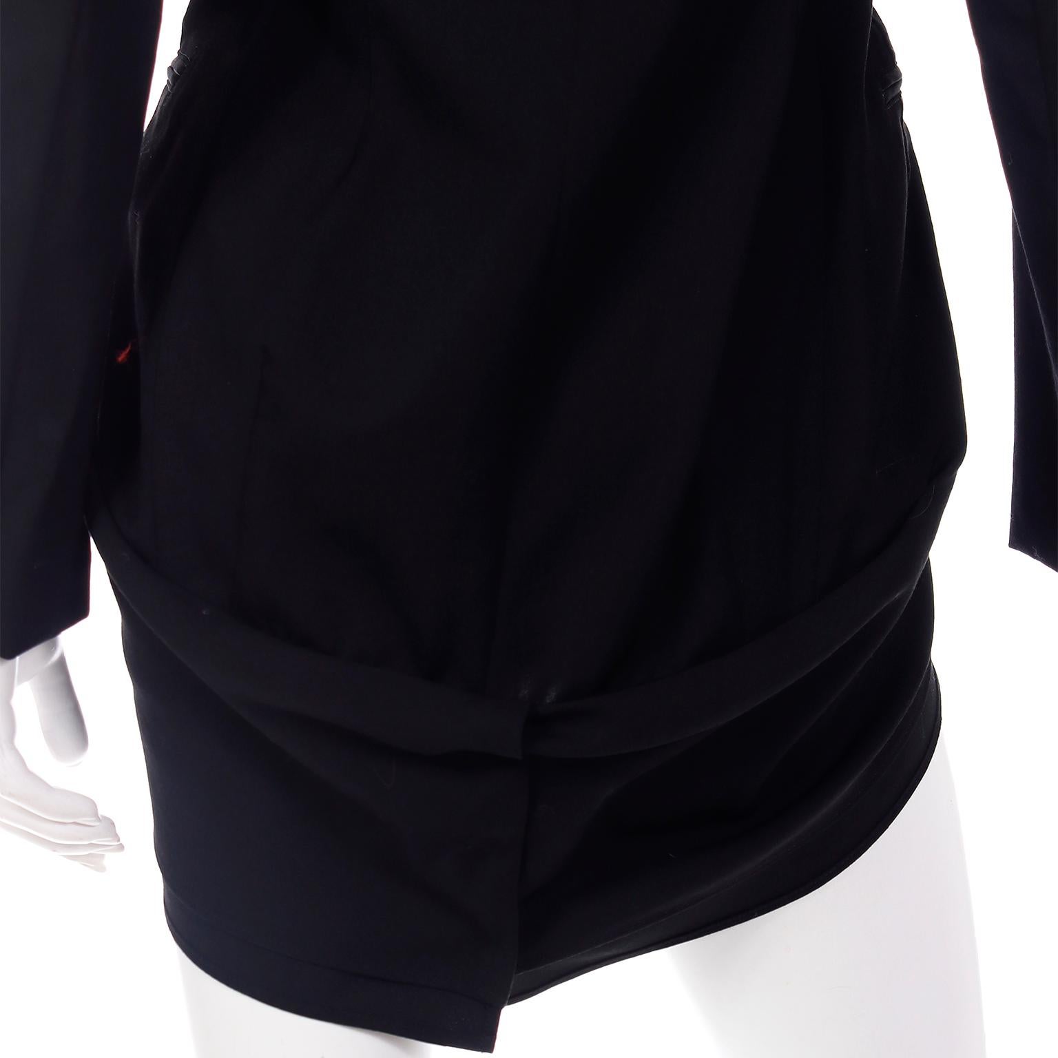 Yohji Yamamoto Black Wool Tuxedo Style Jacket W Zipper Button Holes & Pockets For Sale 4