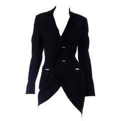 Yohji Yamamoto Black Wool Tuxedo Style Jacket W Zipper Button Holes & Pockets