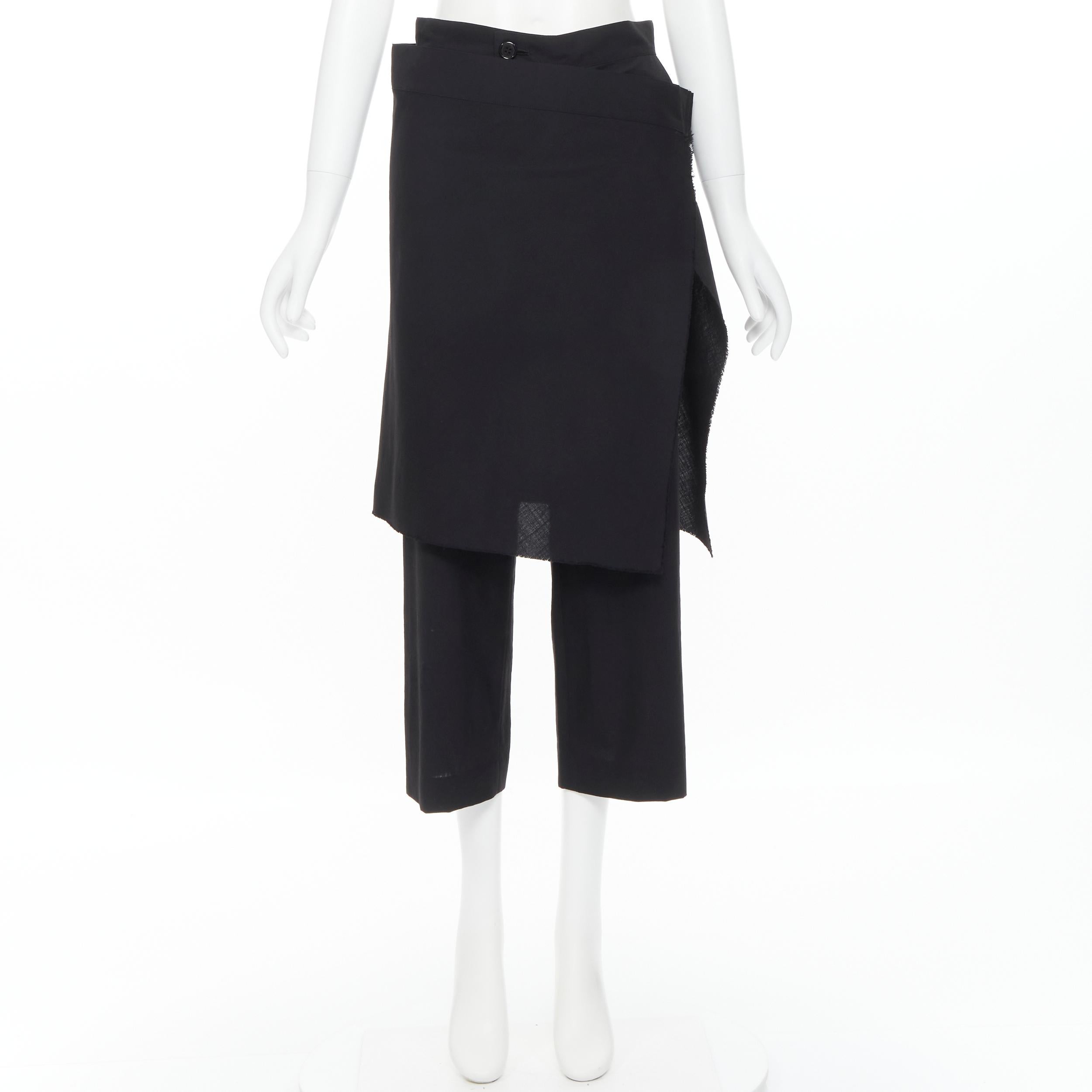 YOHJI YAMAMOTO black wool wide wrap kilt skirt layered cropped trousers JP1 S 4