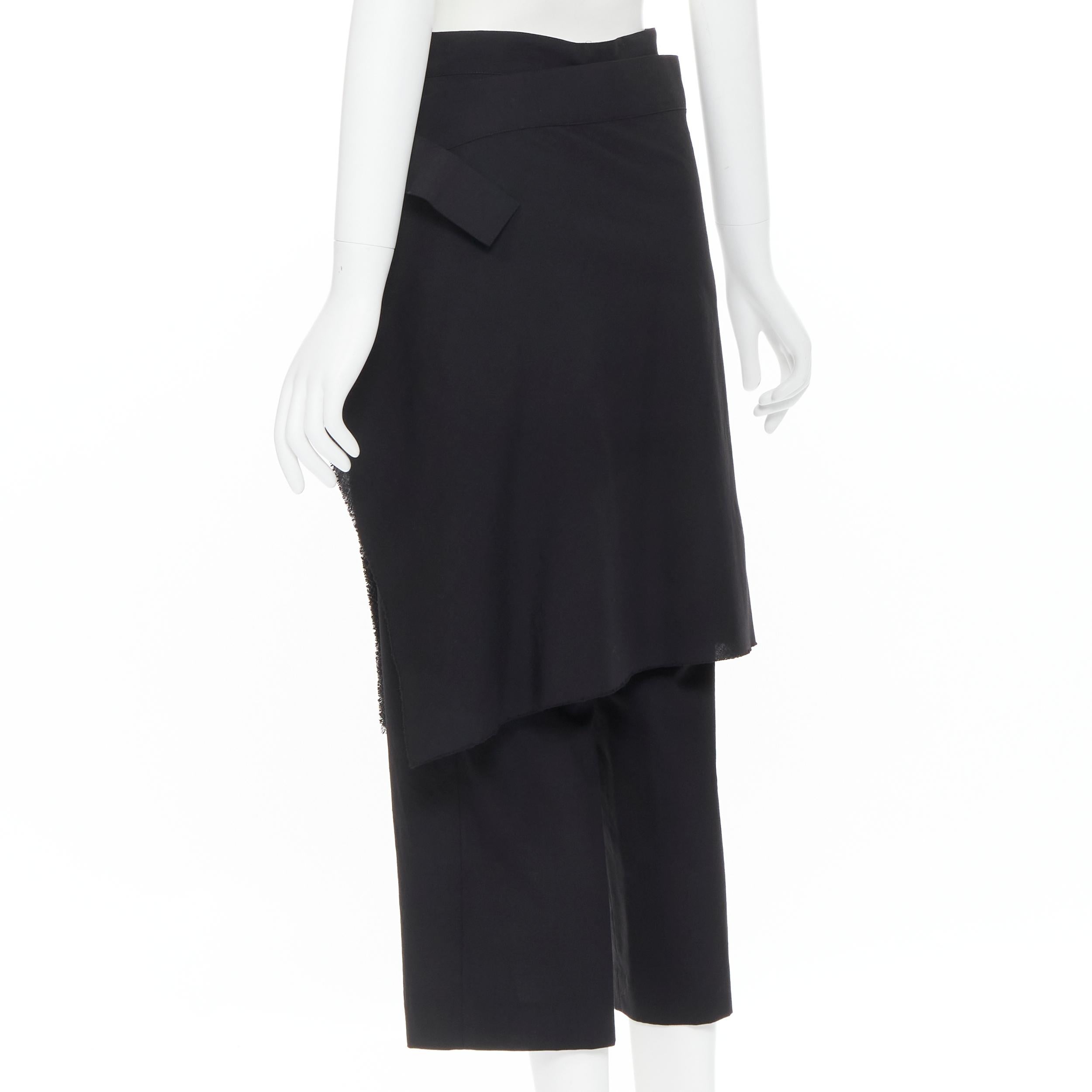 Black YOHJI YAMAMOTO black wool wide wrap kilt skirt layered cropped trousers JP1 S