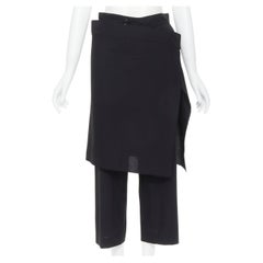YOHJI YAMAMOTO black wool wide wrap kilt skirt layered cropped trousers JP1 S