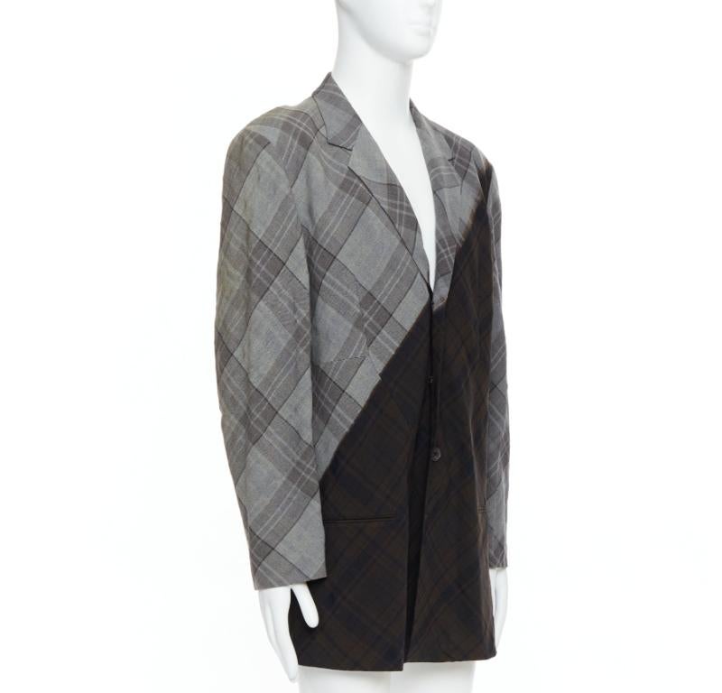 Gray YOHJI YAMAMOTO Bleached grey brown gradient check print blazer JP2 M For Sale
