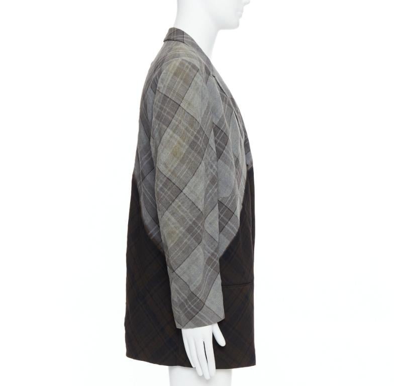 YOHJI YAMAMOTO Bleached grey brown gradient check print blazer JP2 M In Excellent Condition For Sale In Hong Kong, NT