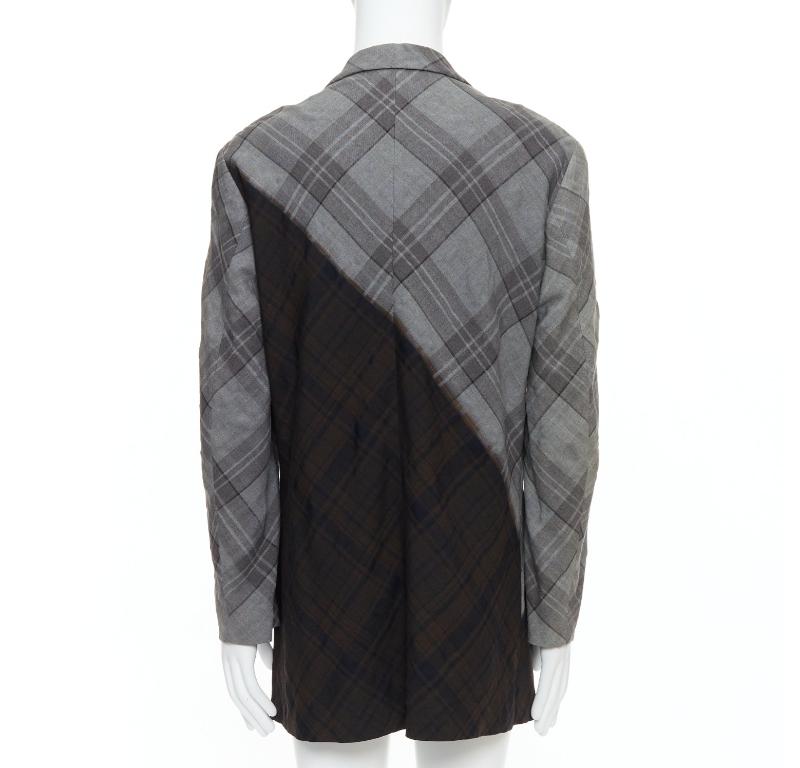 Men's YOHJI YAMAMOTO Bleached grey brown gradient check print blazer JP2 M For Sale