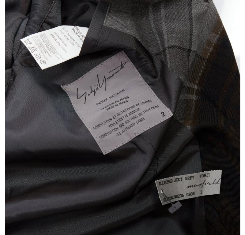 YOHJI YAMAMOTO Bleached grey brown gradient check print blazer JP2 M For Sale 3