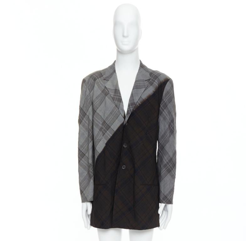 YOHJI YAMAMOTO Bleached grey brown gradient check print blazer JP2 M For Sale 4