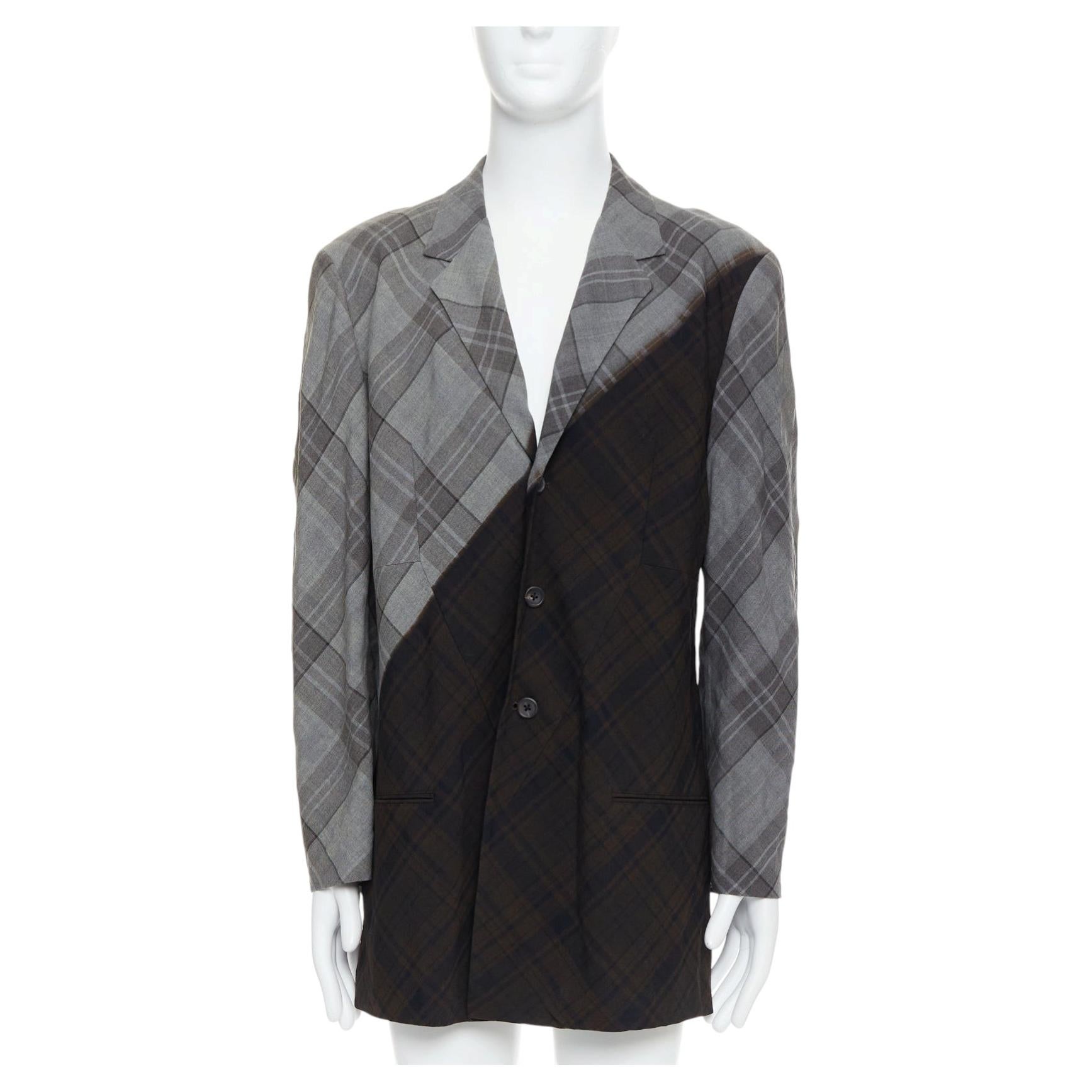 YOHJI YAMAMOTO Blazer mit Karomuster, grau-braun, gebleicht JP2 M im Angebot