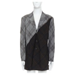 YOHJI YAMAMOTO Blazer con estampado de cuadros degradado gris marrón blanqueado JP2 M