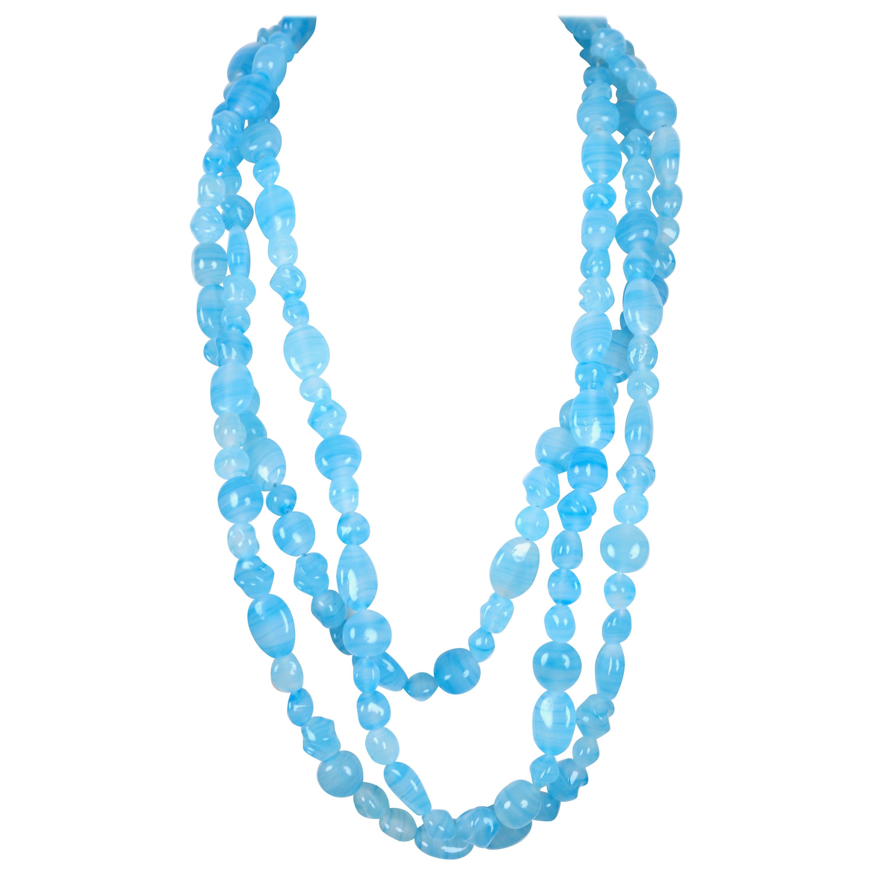YOHJI YAMAMOTO blue beaded glass runway necklace