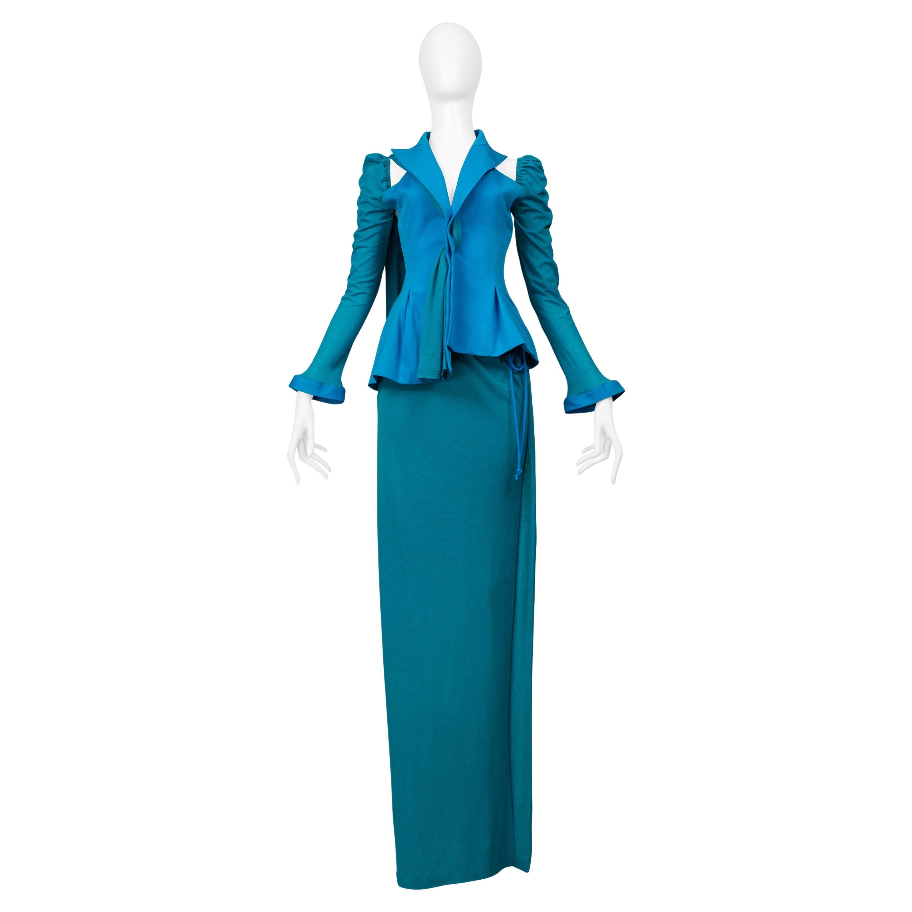 Yohji Yamamoto Blue & Teal Evening Ensemble With Detachable Sleeve & Scarf For Sale