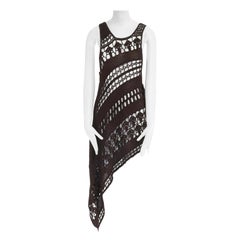 YOHJI YAMAMoto abito a tunica asimmetrico drappeggiato in maglia all'uncinetto marrone M US8 UK12 IT44