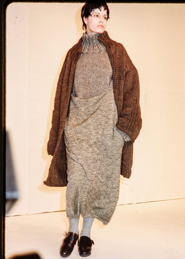 Yohji Yamamoto brown knitted wool oversized cardigan and sweater