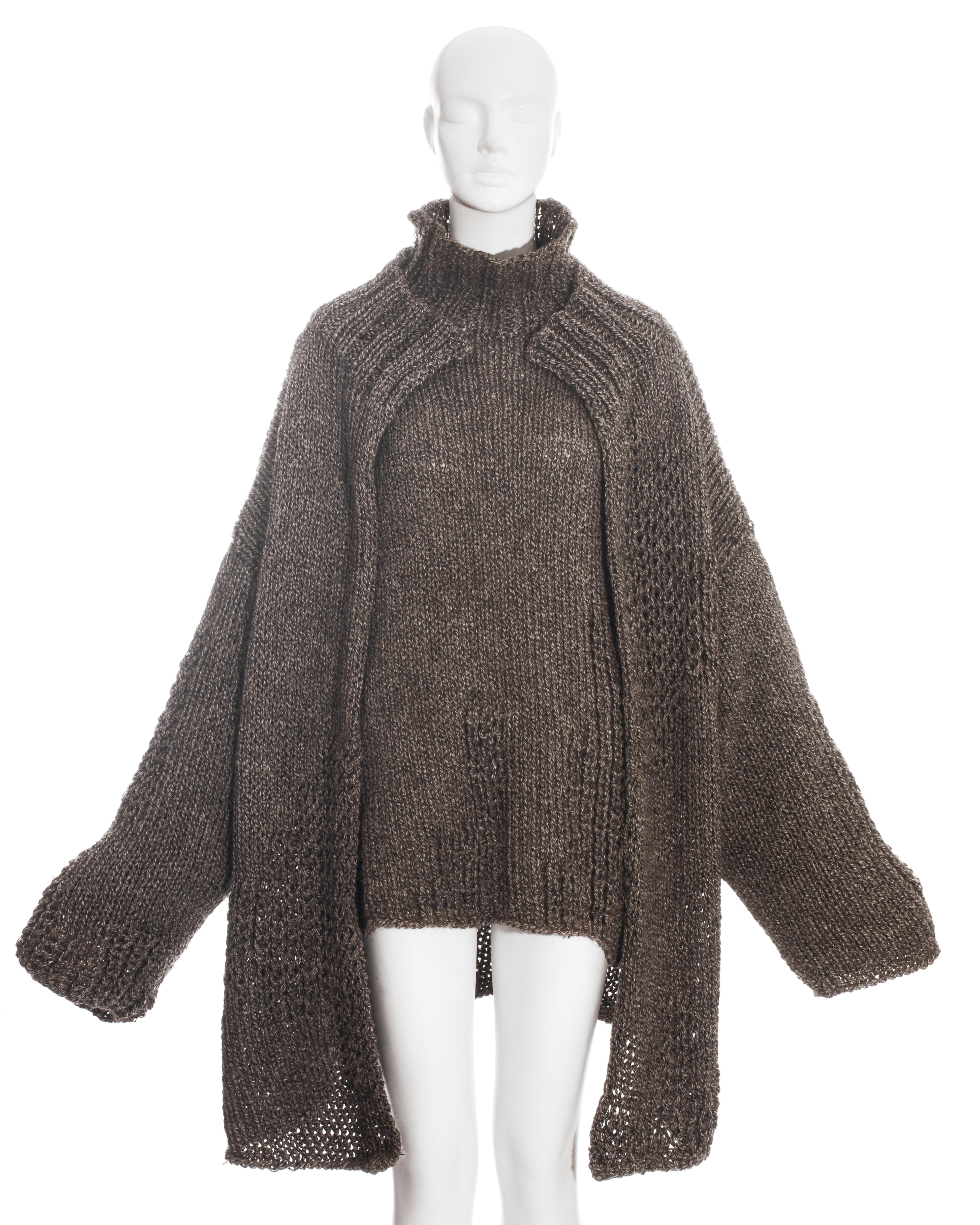Noir Yohji Yamamoto - Cardigan et pull surdimensionnés en laine tricotée marron, automne-hiver 1984 en vente