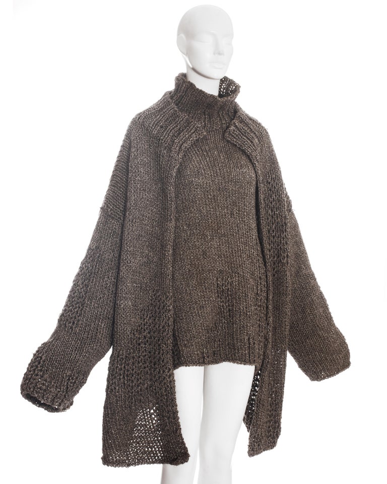 Yohji Yamamoto brown knitted wool oversized cardigan and sweater 