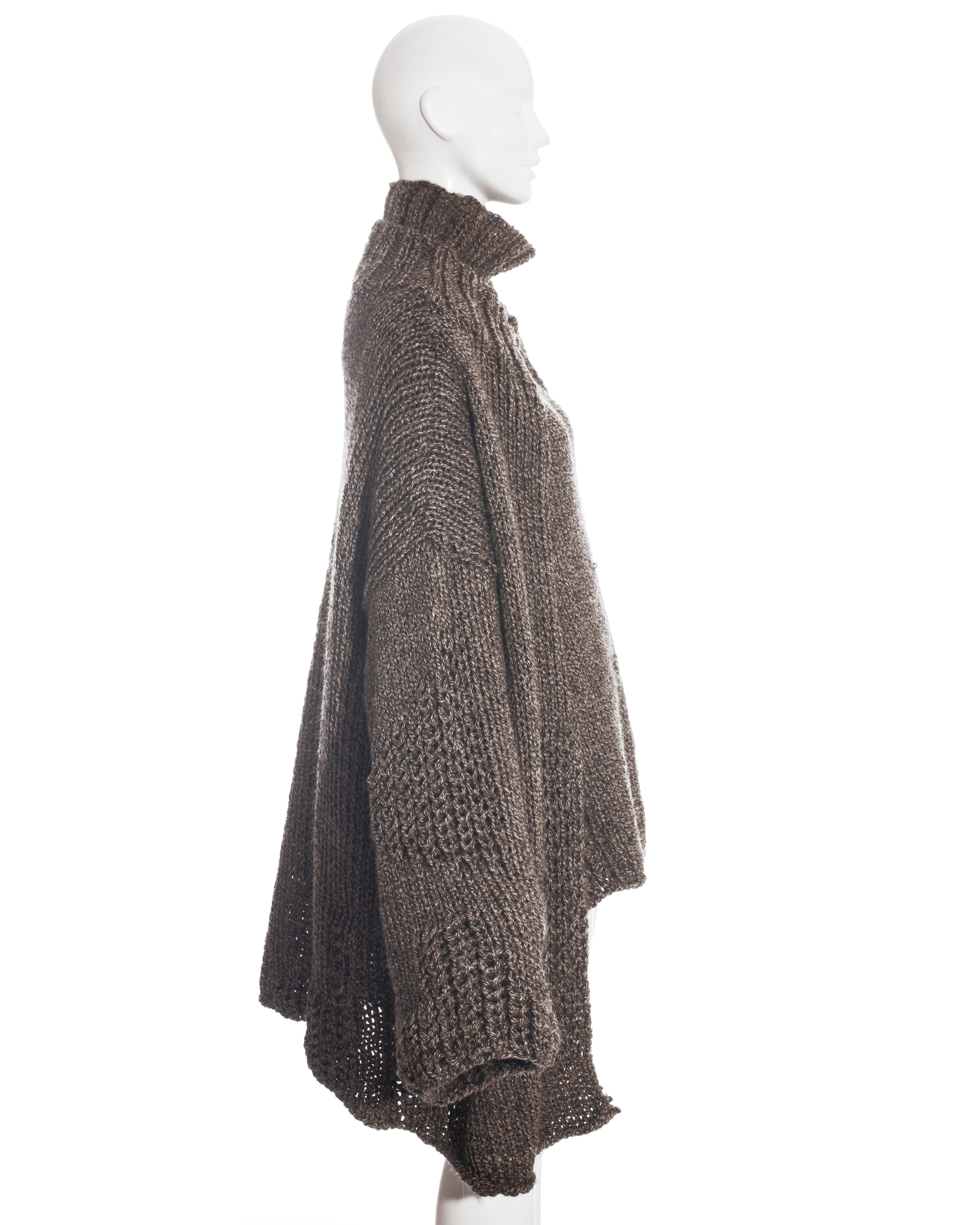 Black Yohji Yamamoto brown knitted wool oversized cardigan and sweater, fw 1984 For Sale