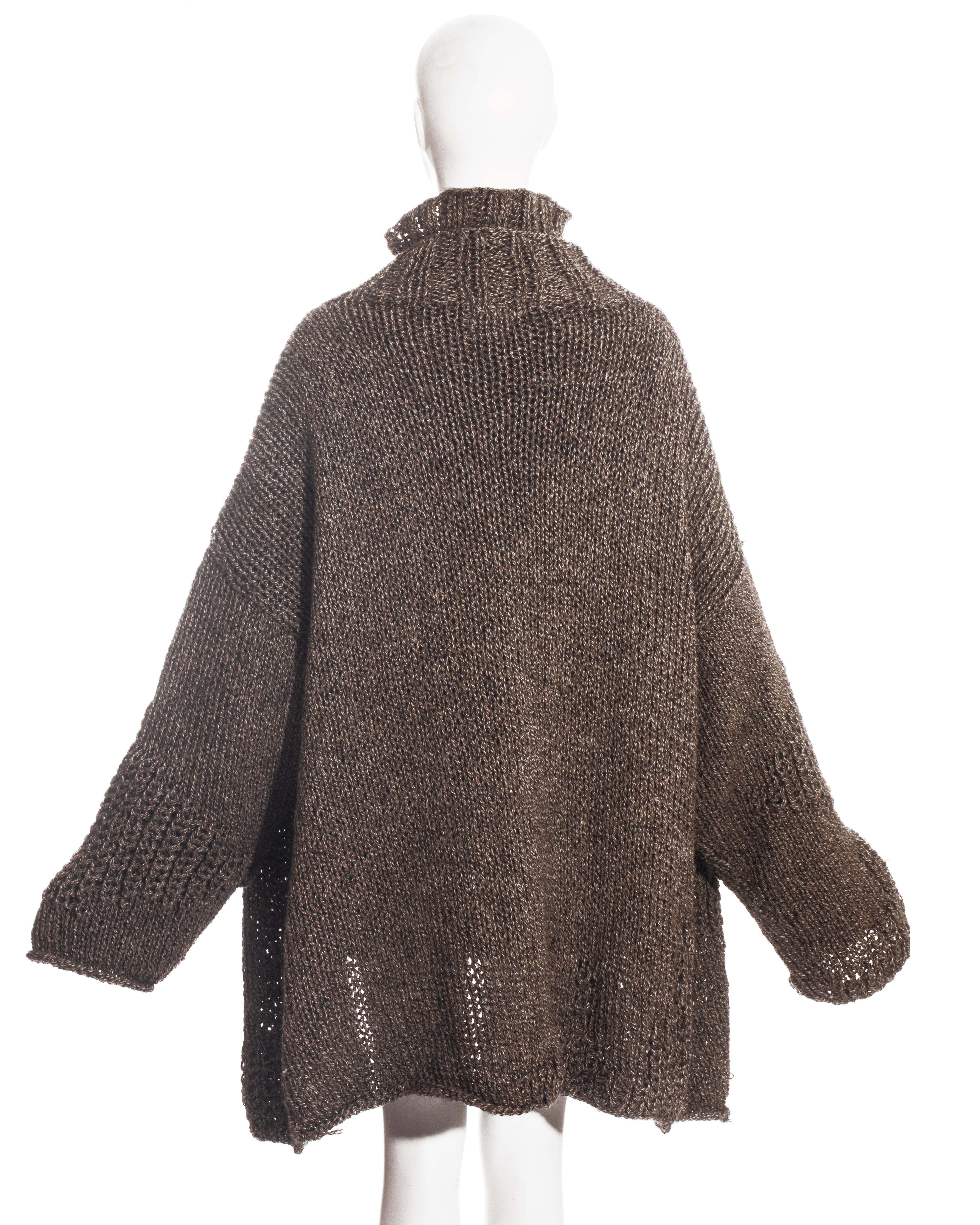 Yohji Yamamoto brown knitted wool oversized cardigan and sweater, fw 1984 In Excellent Condition For Sale In London, GB