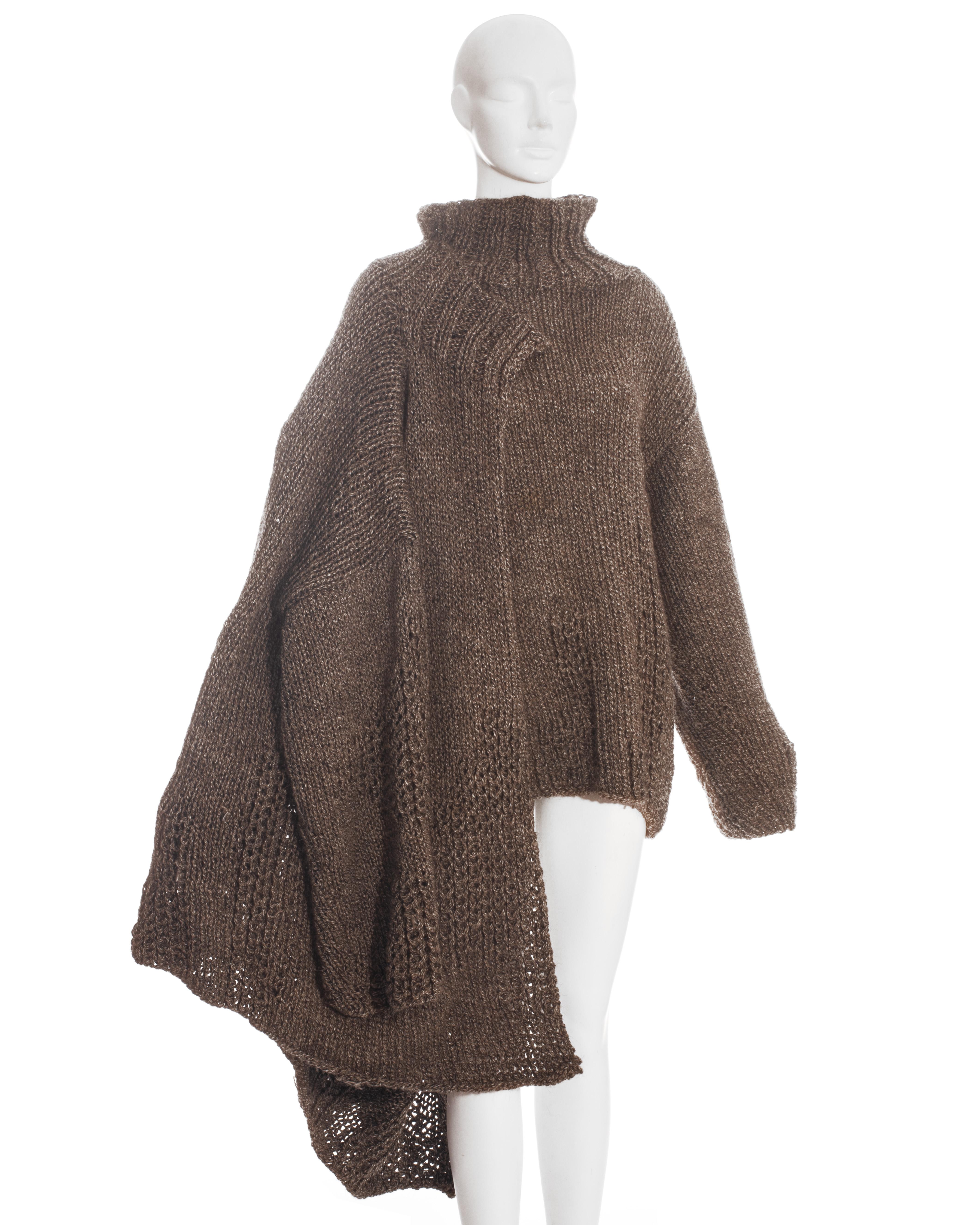 Yohji Yamamoto brown knitted wool oversized cardigan and sweater, fw 1984 For Sale 1
