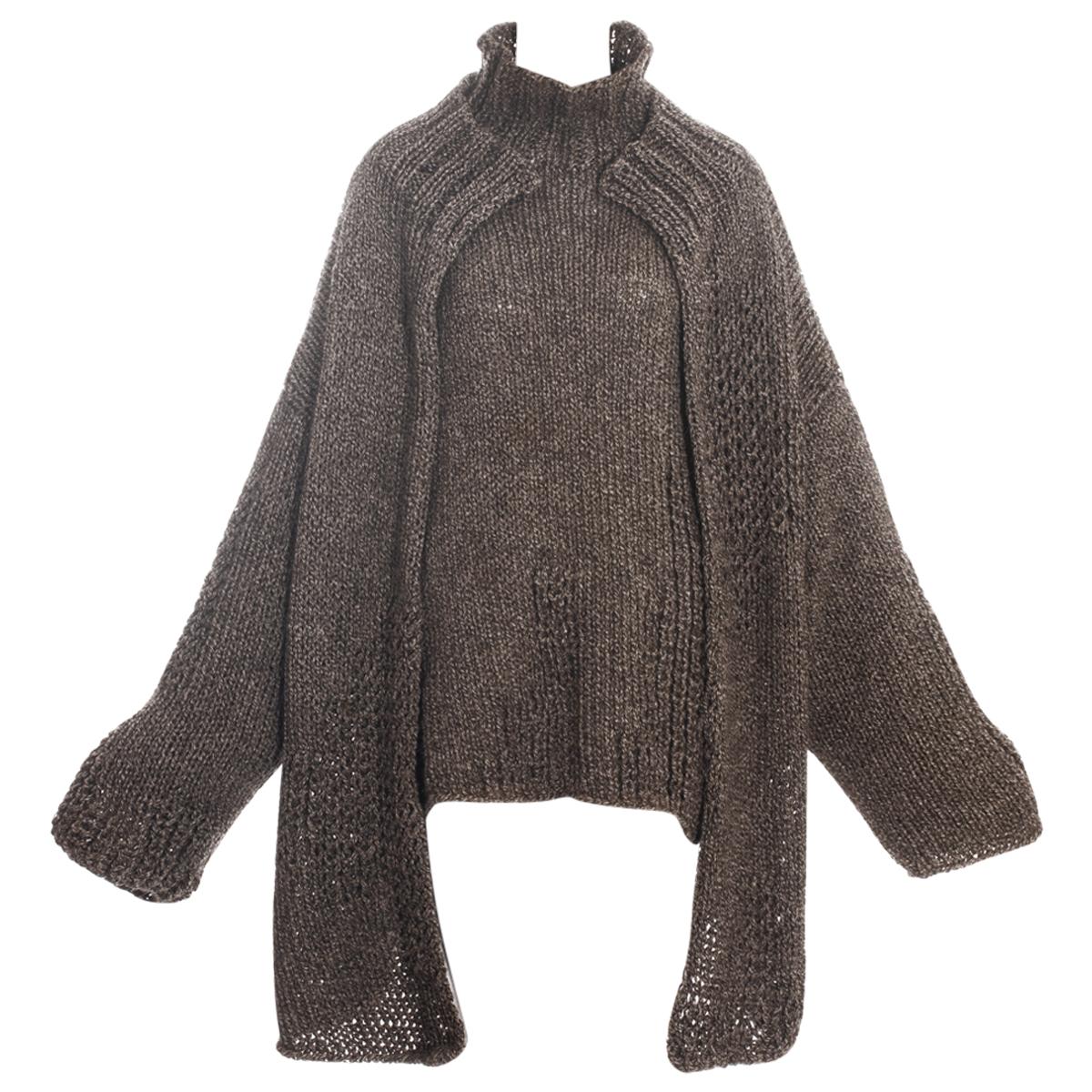 Yohji Yamamoto brown knitted wool oversized cardigan and sweater, fw 1984