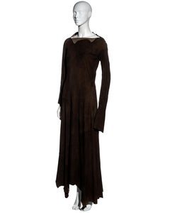 Yohji Yamamoto brown leather patchwork maxi dress, fw 2000