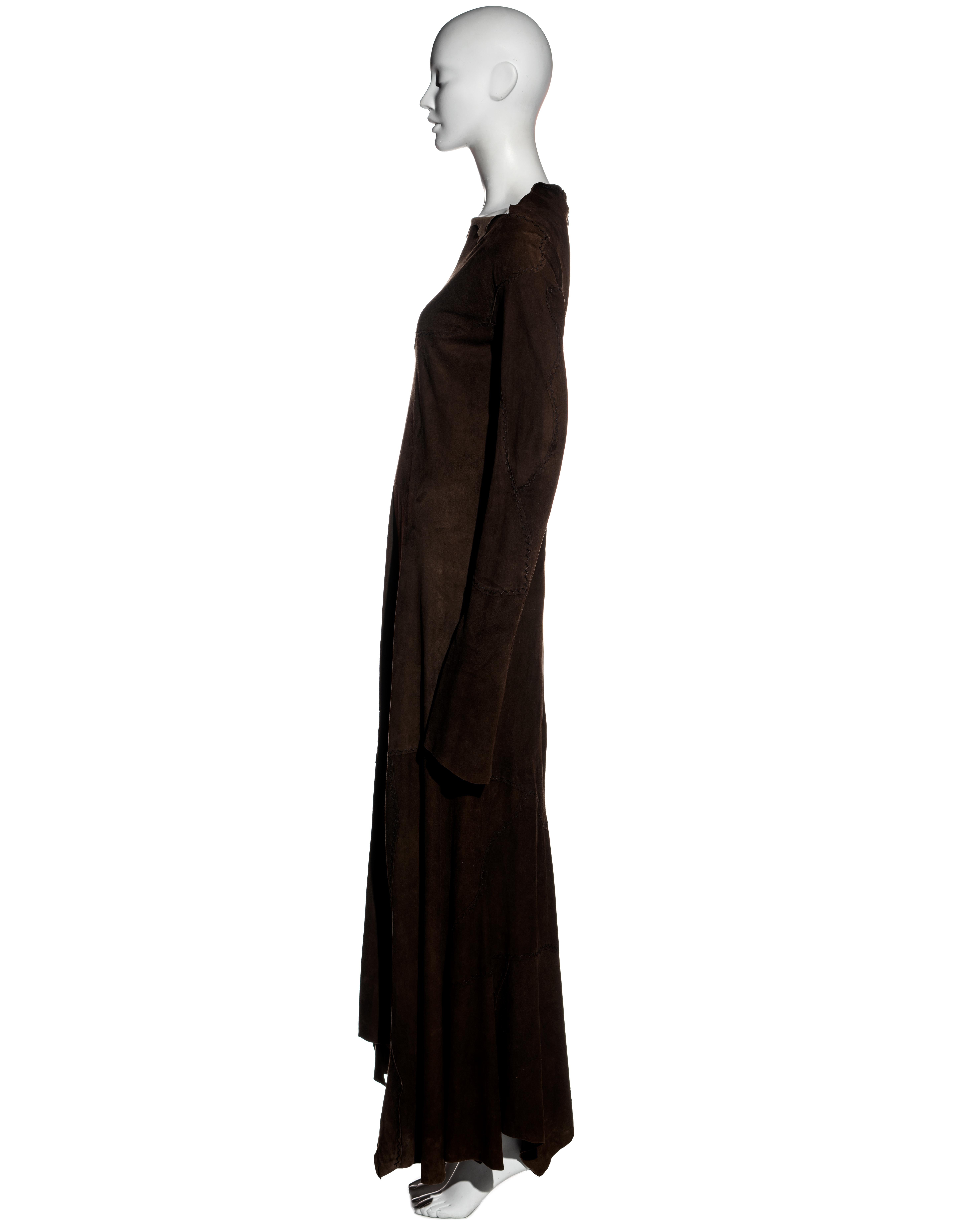 Black Yohji Yamamoto brown leather patchwork maxi dress, fw 2000