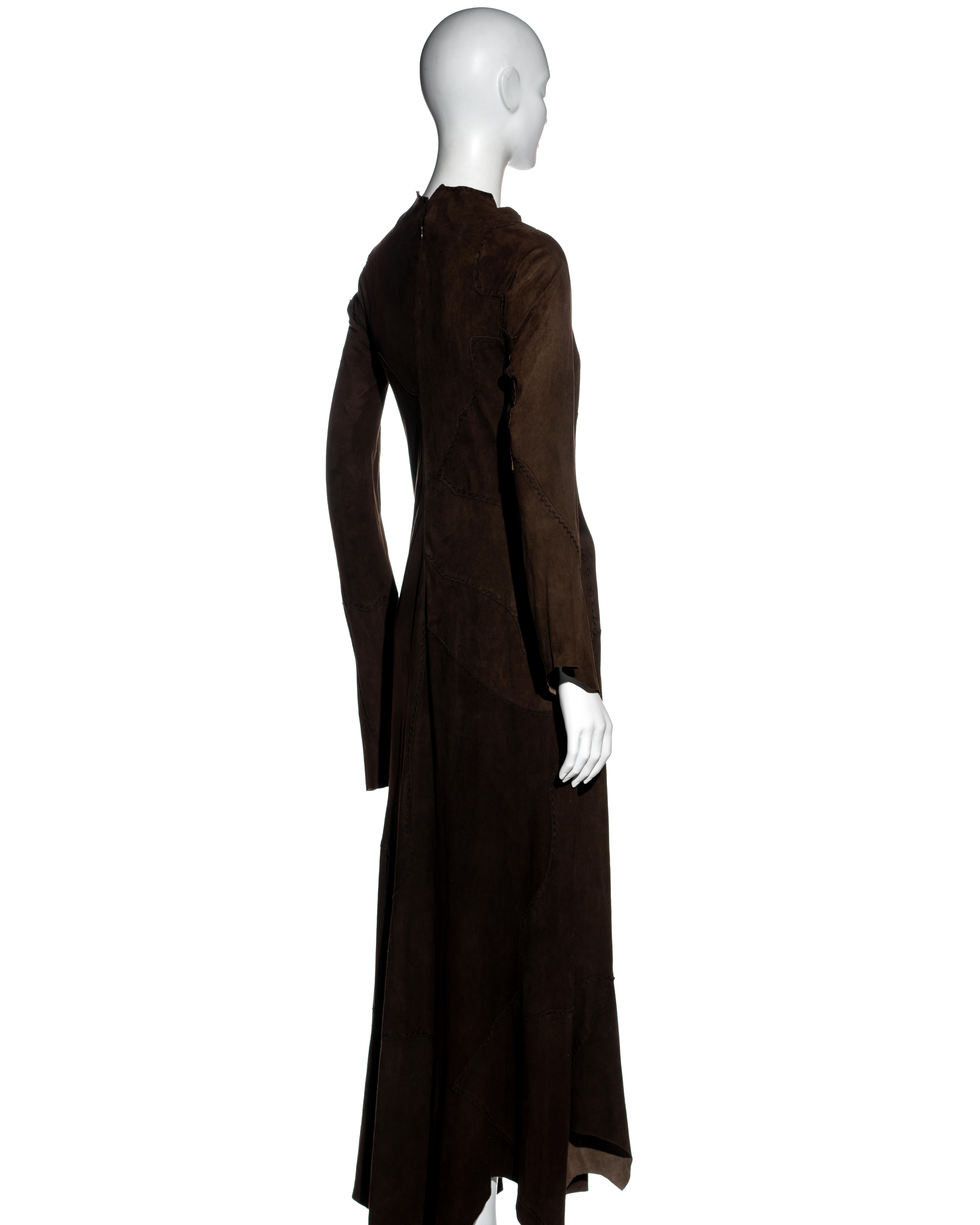 Yohji Yamamoto brown leather patchwork maxi dress, fw 2000 In Excellent Condition In London, GB