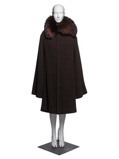 Yohji Yamamoto Brown Tweed Coat with Fox Fur Collar & Elongated Sleeves, FW 2000