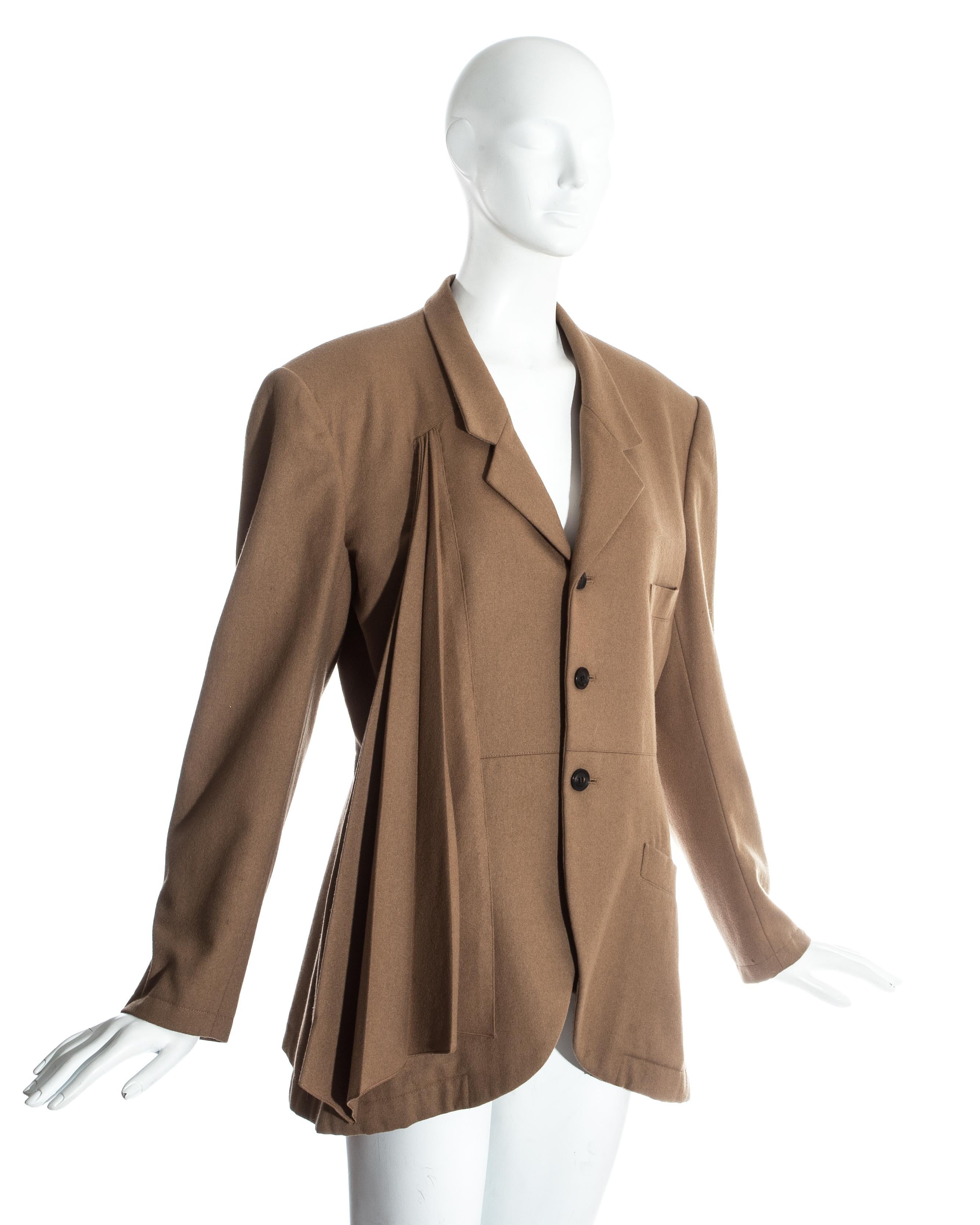 Women's or Men's Yohji Yamamoto camel wool oversized blazer pleated jacket, fw 1986  For Sale