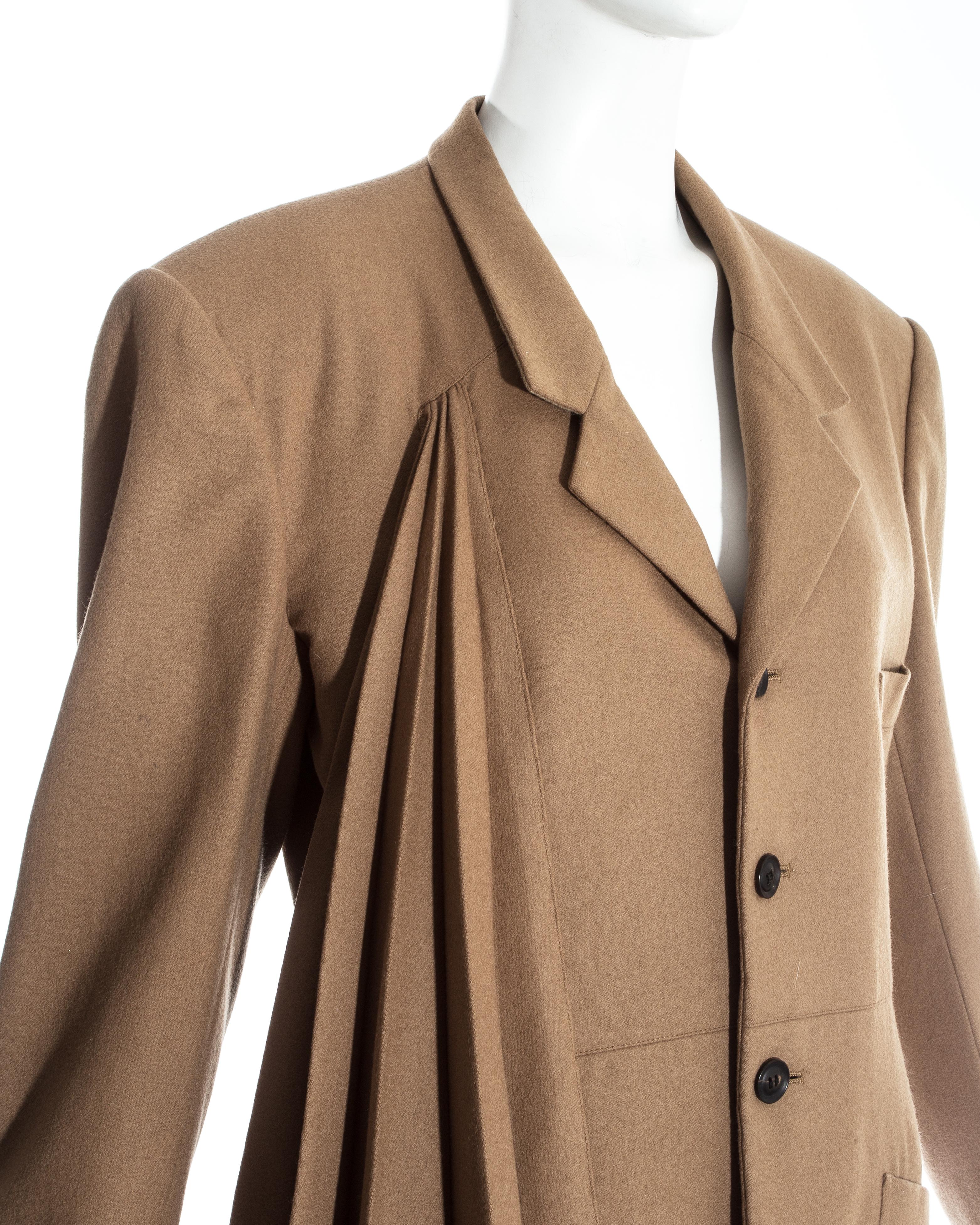 Yohji Yamamoto camel wool oversized blazer pleated jacket, fw 1986  For Sale 1