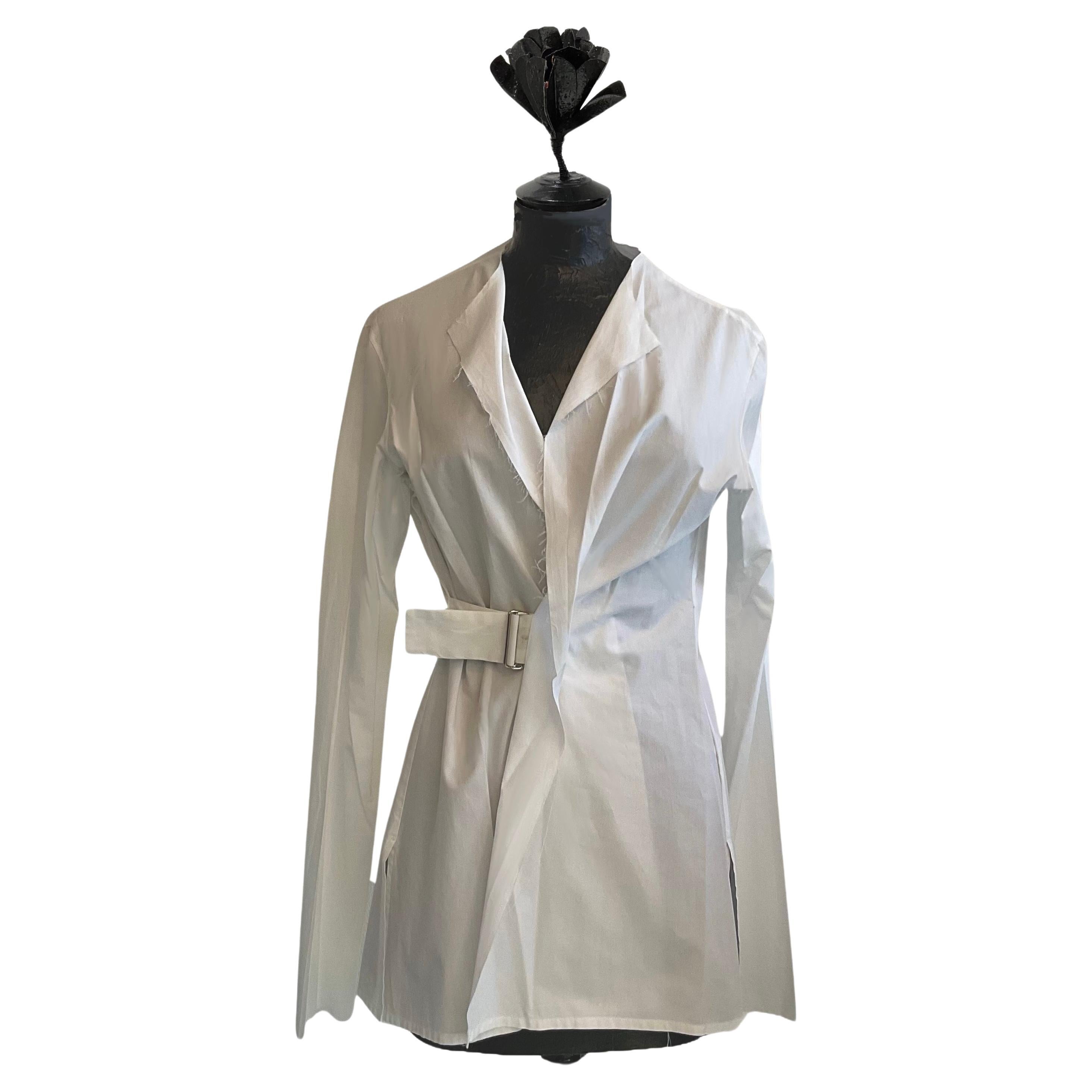 YOHJI YAMAMOTO White cotton shirt with buckle closure early 2000s For Sale