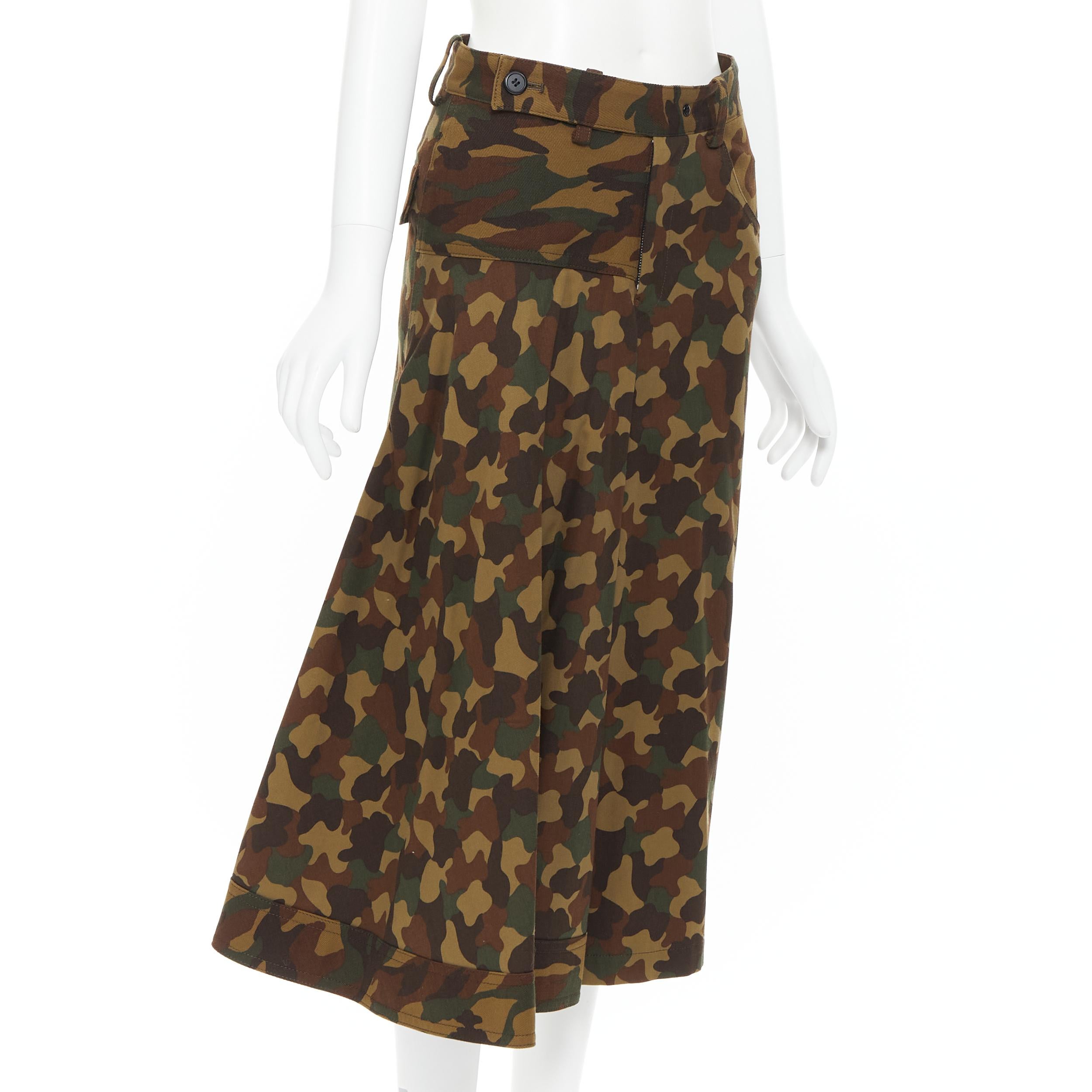 Black YOHJI YAMAMOTO convertible green camouflage print culotte shorts skirt JP1 S