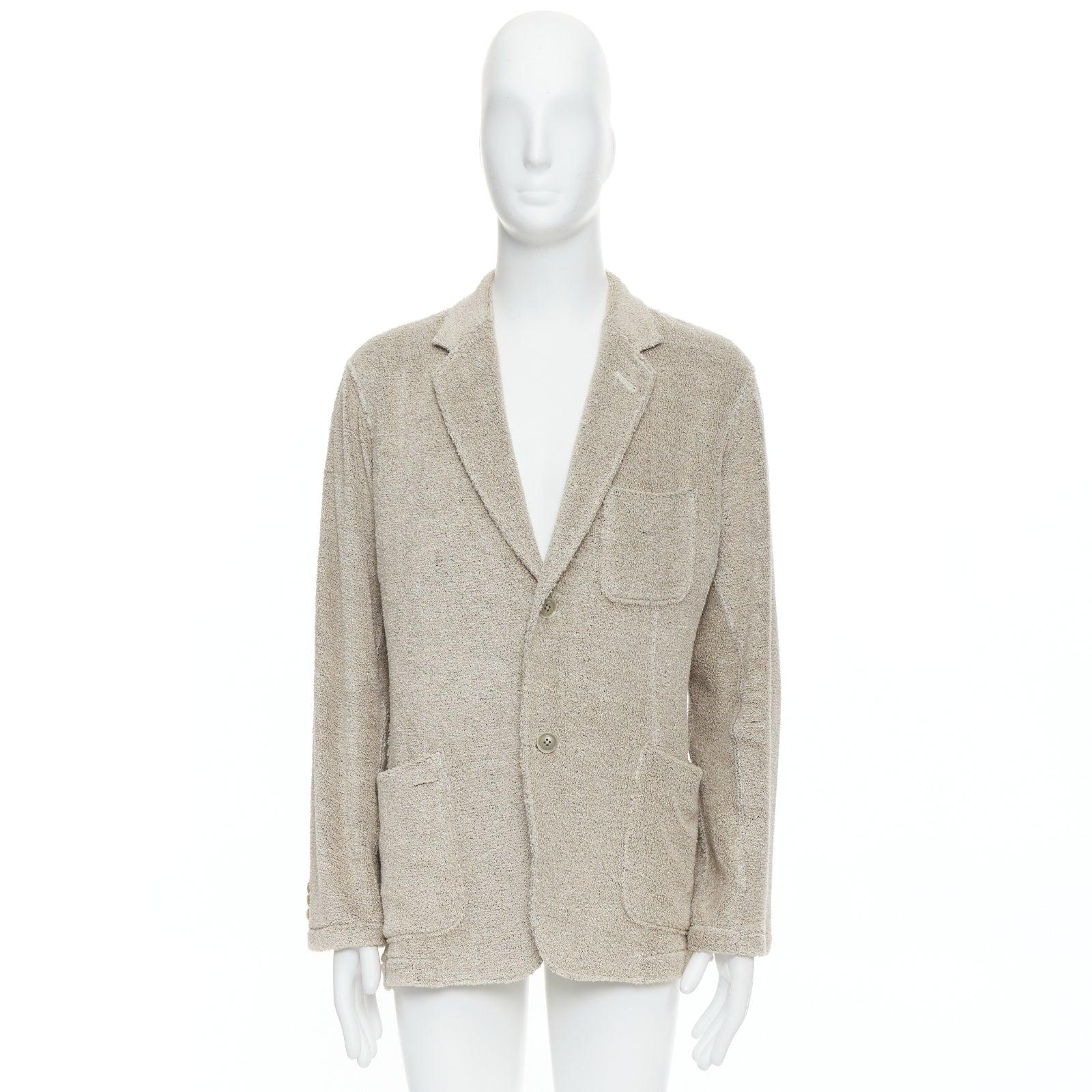 YOHJI YAMAMOTO Costume D'Homme beige linen blend jersey blazer JP3 L For Sale 5