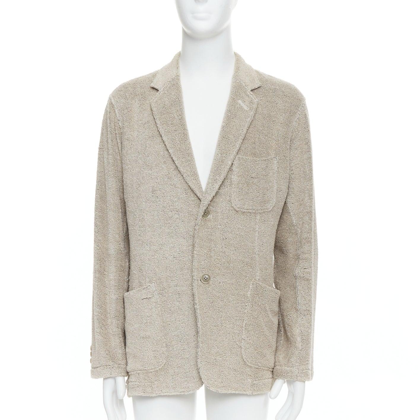 Beige YOHJI YAMAMOTO Costume D'Homme beige linen blend jersey blazer JP3 L For Sale