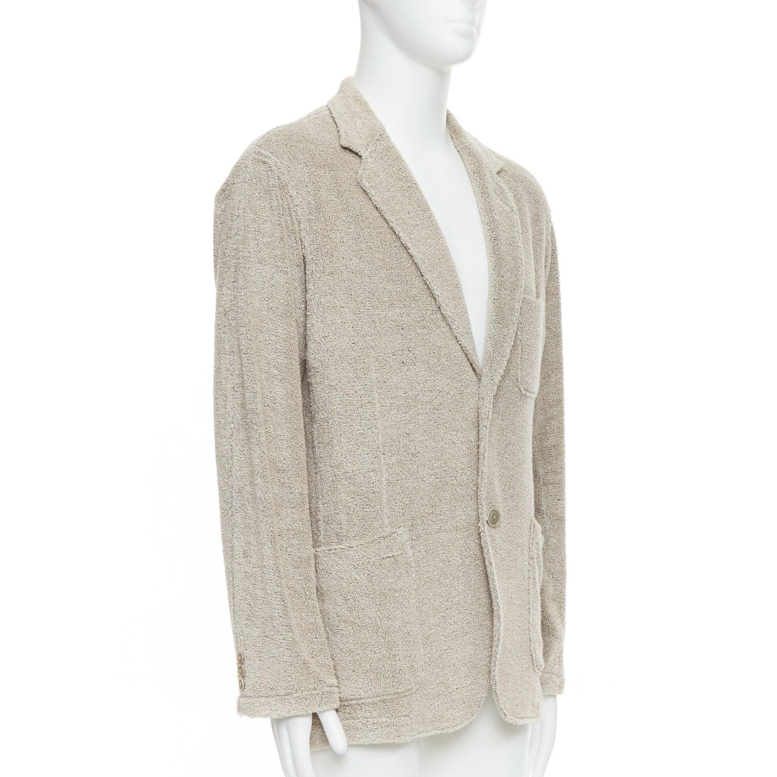 YOHJI YAMAMOTO Costume D'Homme beige linen blend jersey blazer JP3 L In Good Condition For Sale In Hong Kong, NT