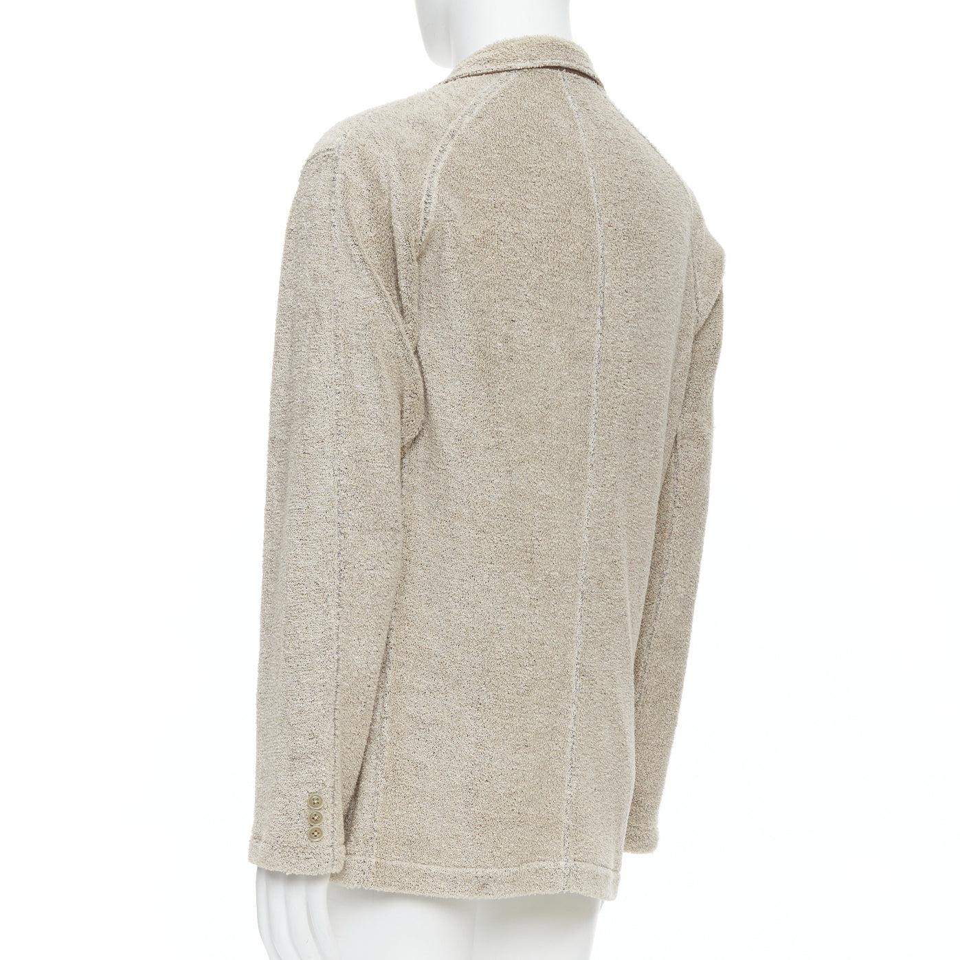 YOHJI YAMAMOTO Costume D'Homme beige linen blend jersey blazer JP3 L For Sale 2