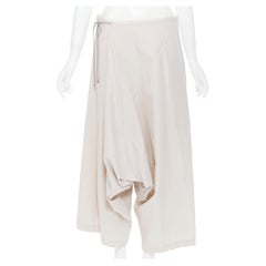 YOHJI YAMAMOTO cotton beige dropped crotch asymmetric wide culotte pants JP1 S