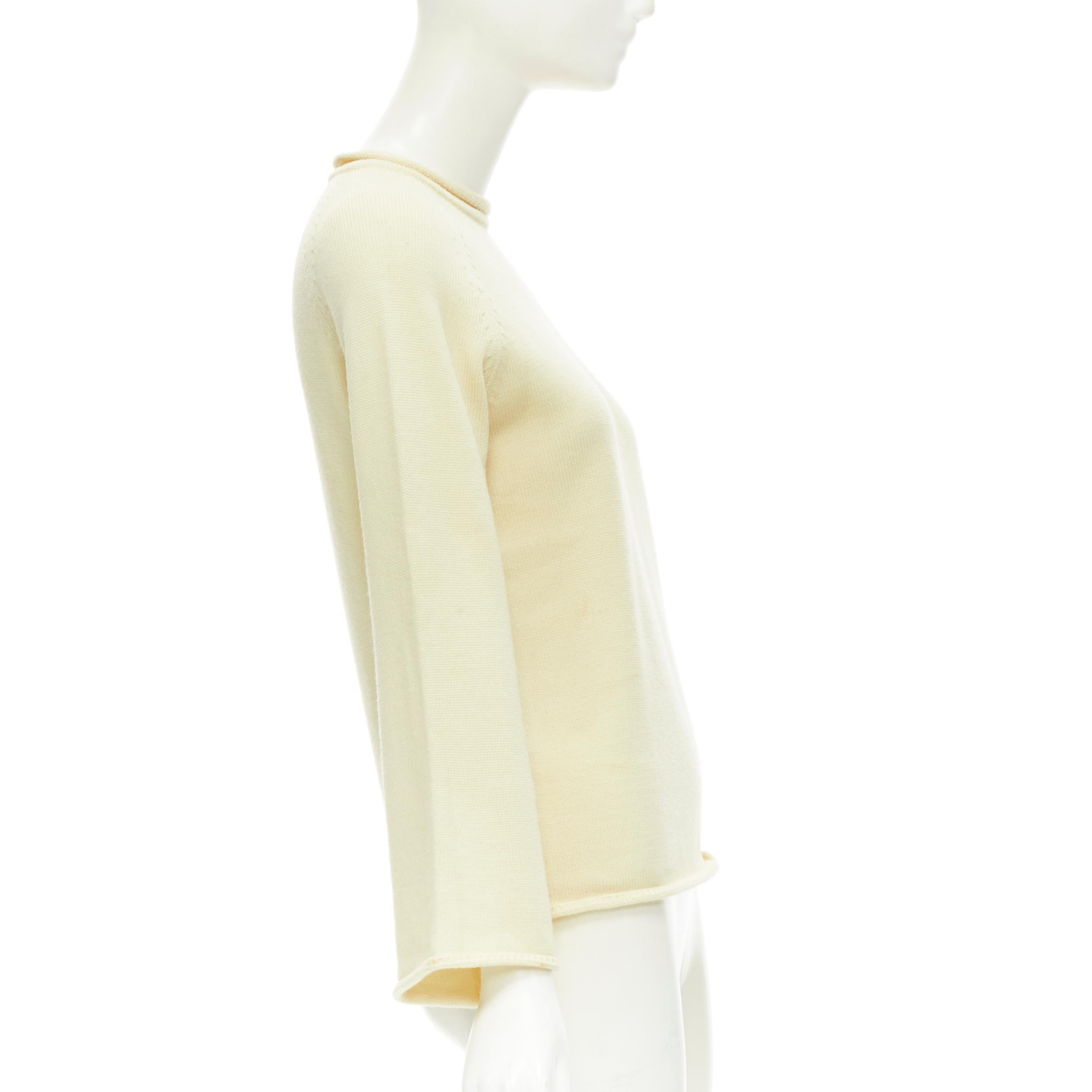 Beige YOHJI YAMAMOTO cream beige 100% wool rolled edge wide sleeve sweater M For Sale