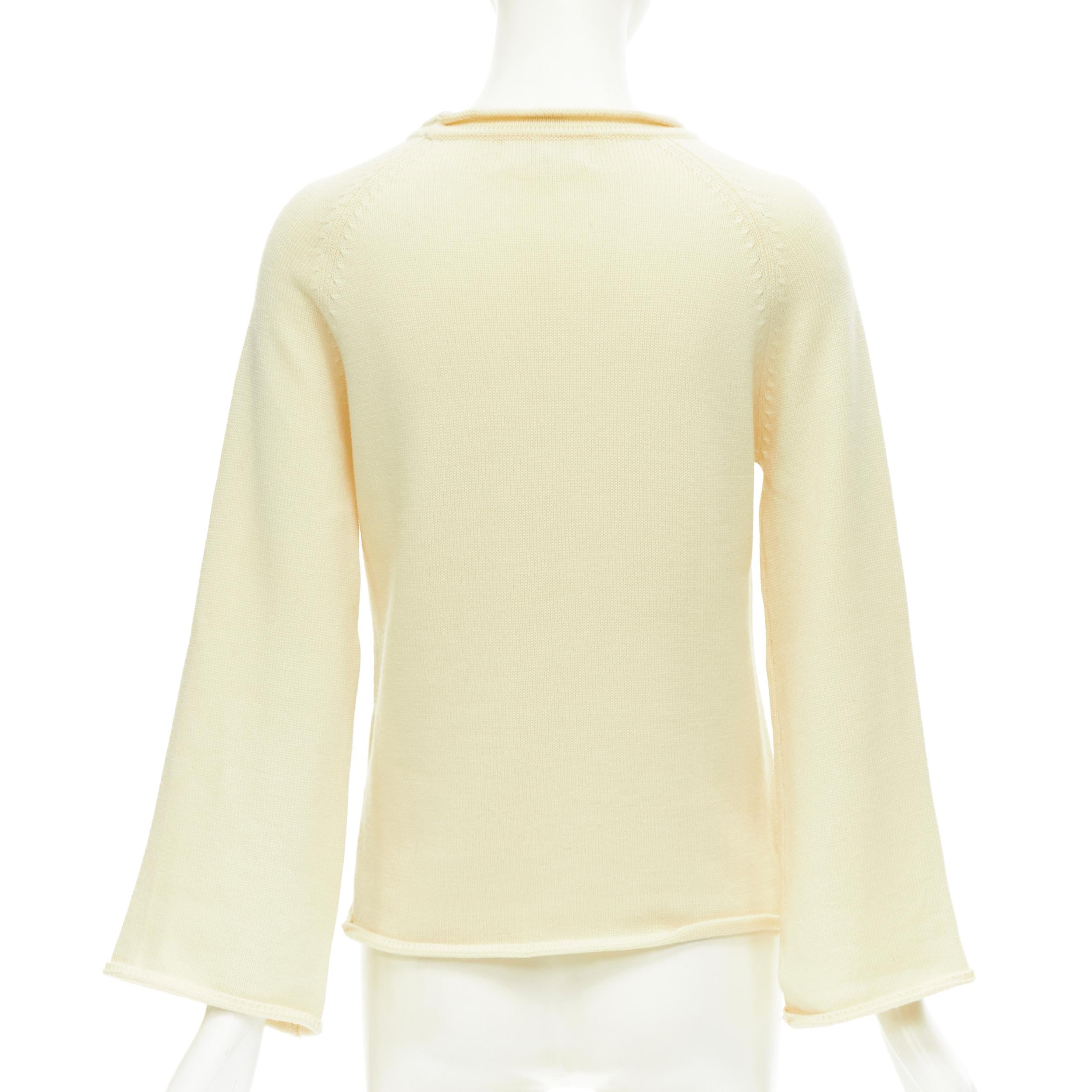 YOHJI YAMAMOTO cream beige 100% wool rolled edge wide sleeve sweater M In Good Condition For Sale In Hong Kong, NT