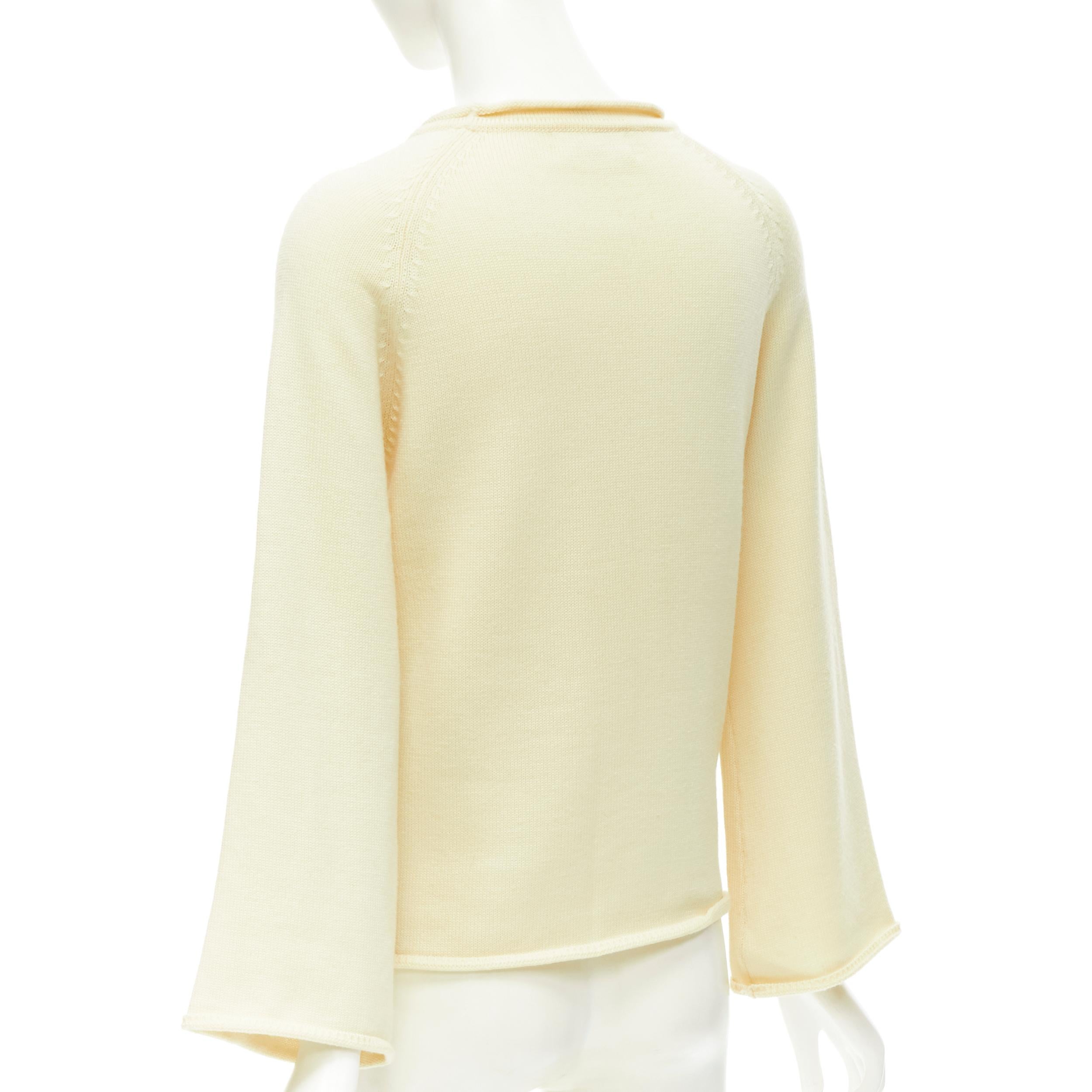 Women's YOHJI YAMAMOTO cream beige 100% wool rolled edge wide sleeve sweater M For Sale